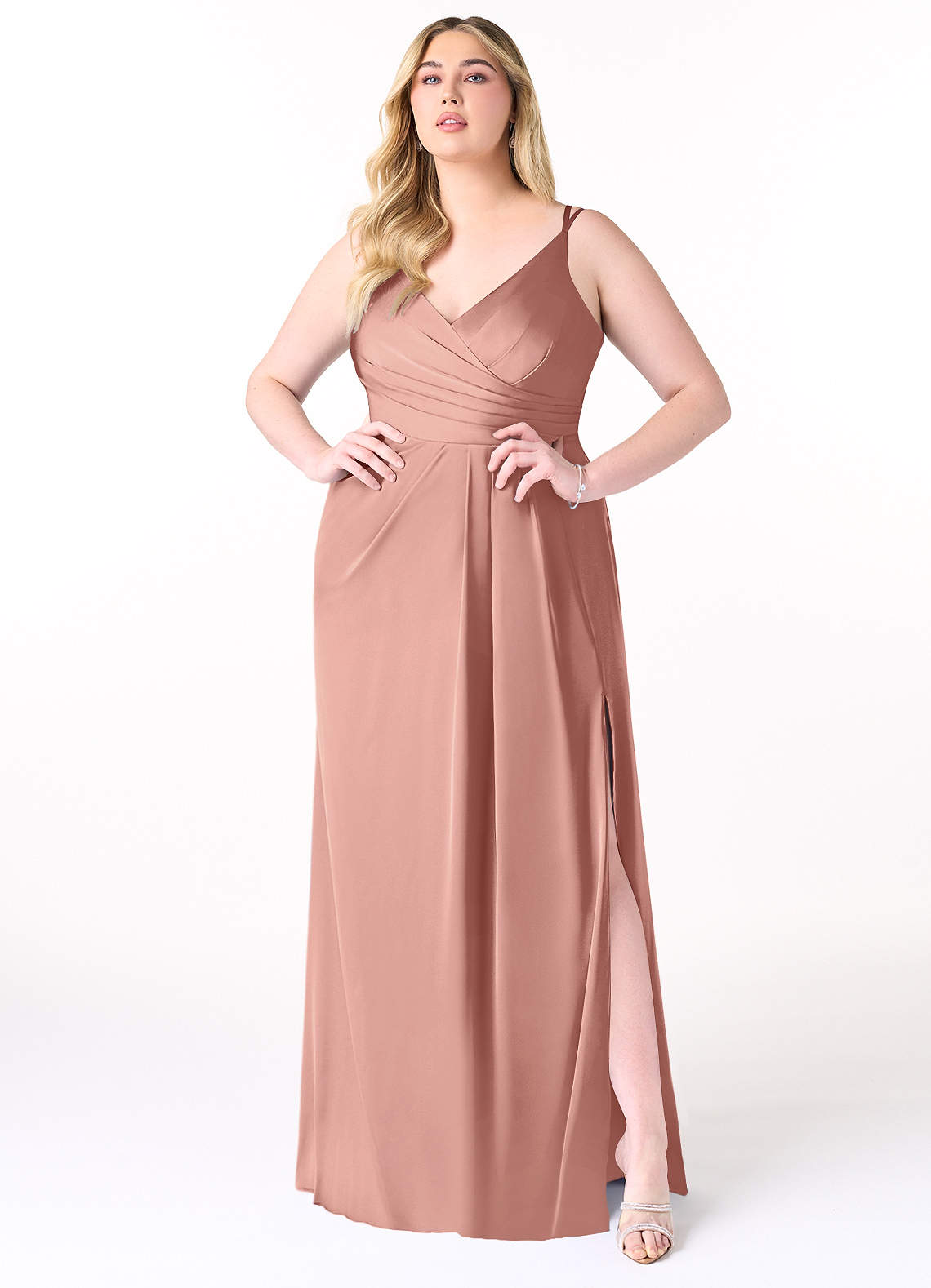 azazie rosette bridesmaid dresses Champagne Theme Wedding Party Mismatched Elastic Satin Bridesmaid Dres –  clover sew main image 1