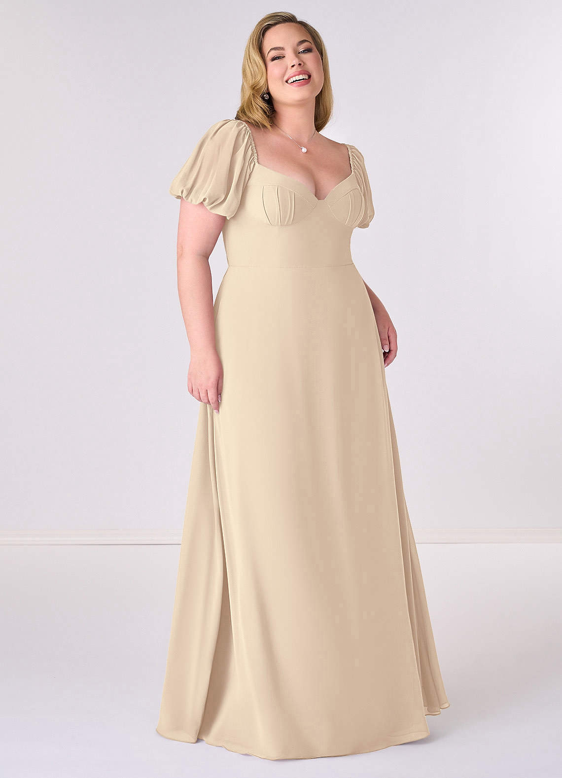 Barbie ♥ Azazie Bridesmaid Dresses Champagne A-Line Pleated Chiffon Dress image6