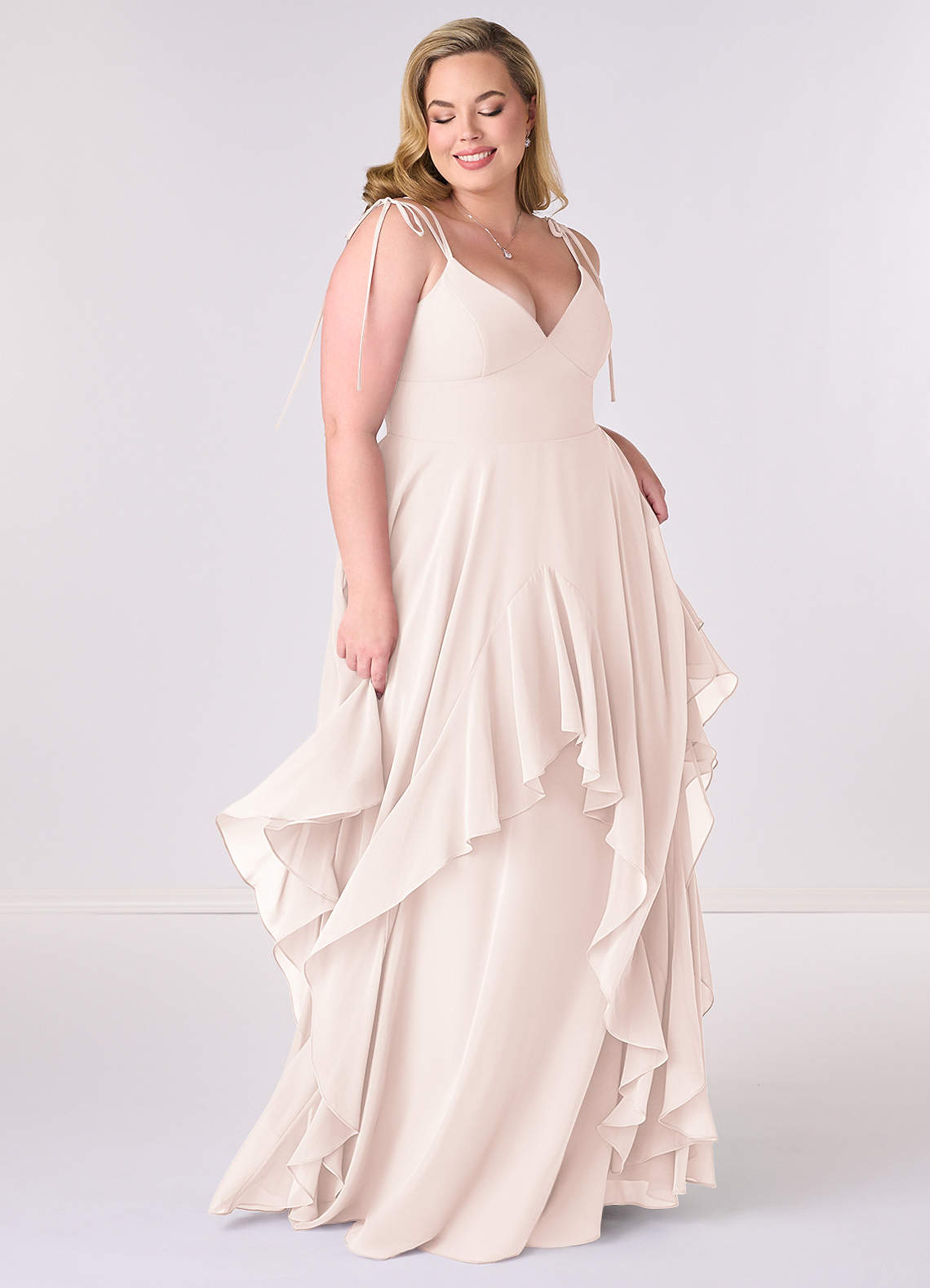 A-line V-neck Chiffon Tiered Skirt Dresses Mist Plus Size