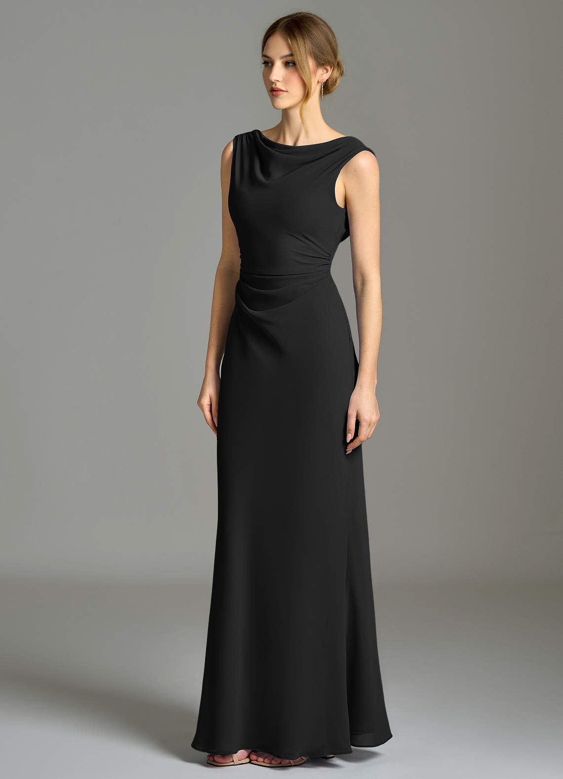Azazie Kieryn Vestidos de madrinha de casamento Vestido Preto de Chiffon de sereia com Plissado image2