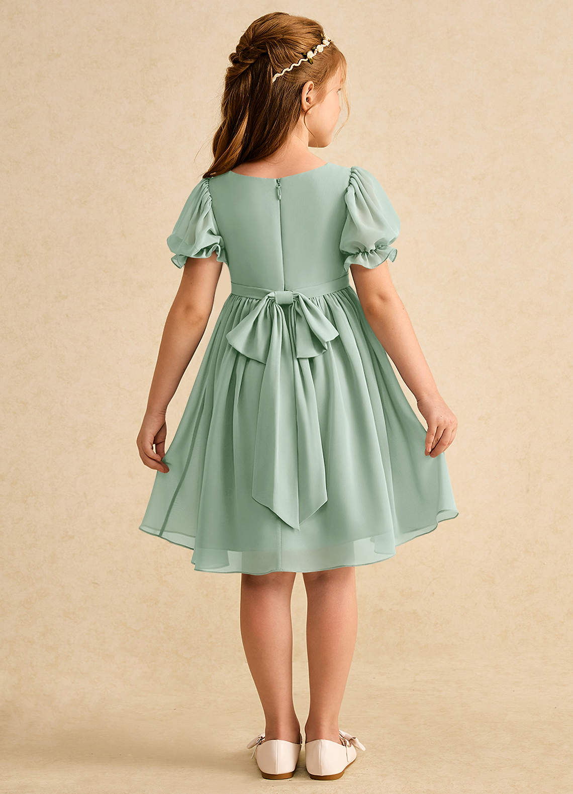 Azazie Jolie Blumenmädchenkleider A-Linie mit ärmel Chiffon Kleid Agave image1