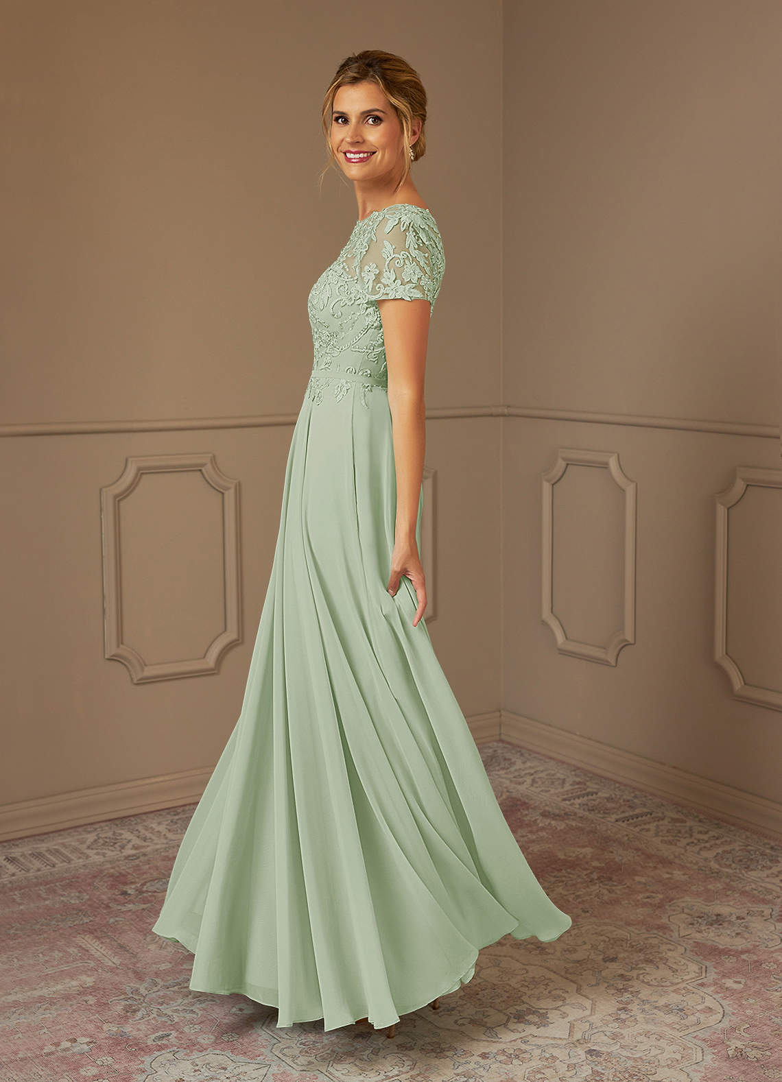 Azazie Adina Mother of the Bride Dresses Dusty Sage A-Line Boatneck Sequins Chiffon Dress image2