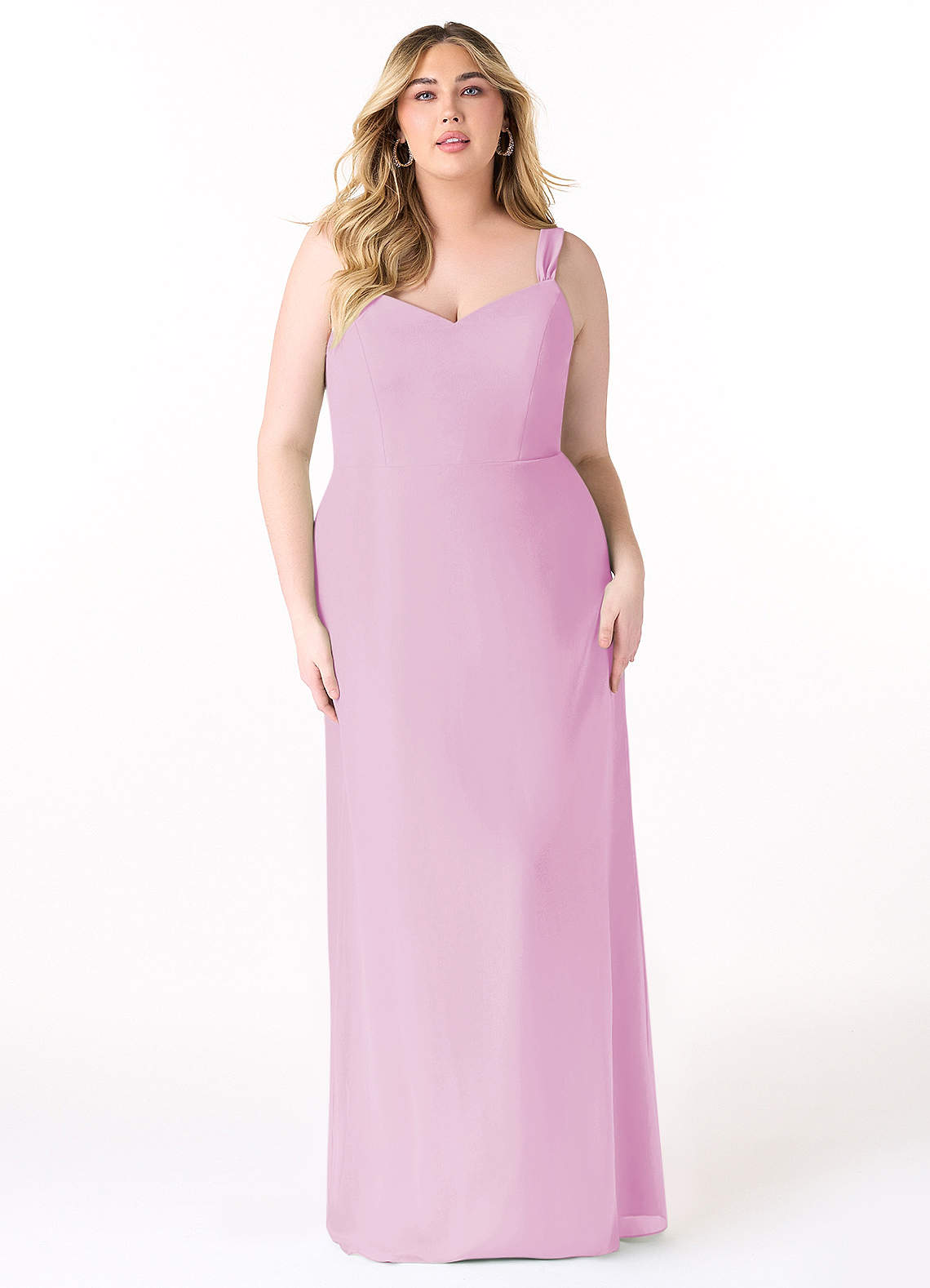 Azazie Denice Bridesmaid Dresses Candy Pink Sheath Pleated Chiffon Dress image1