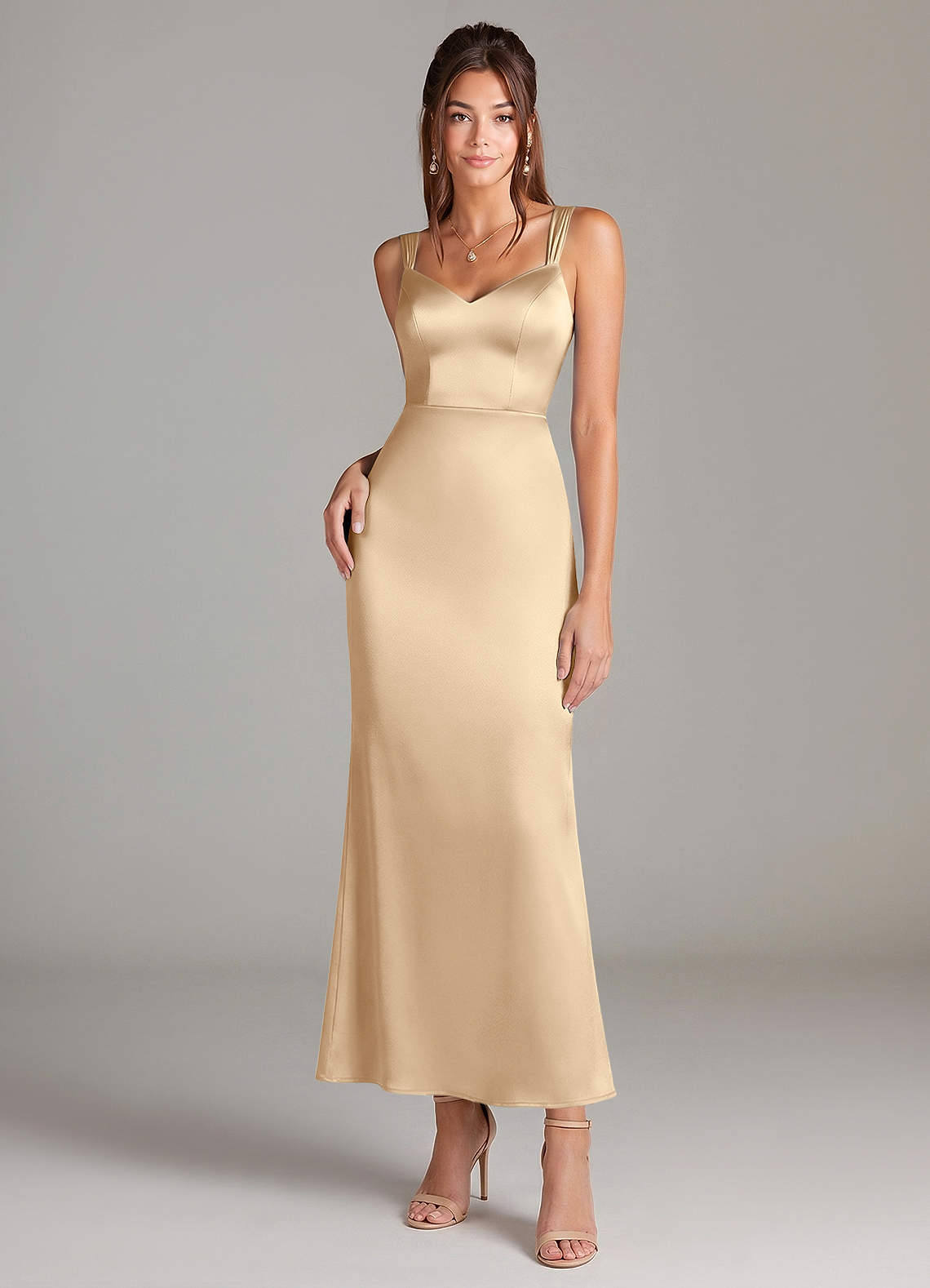 champagne ankle length dress Strapless Long Champagne Formal Dress with Overlay Champagne / 4