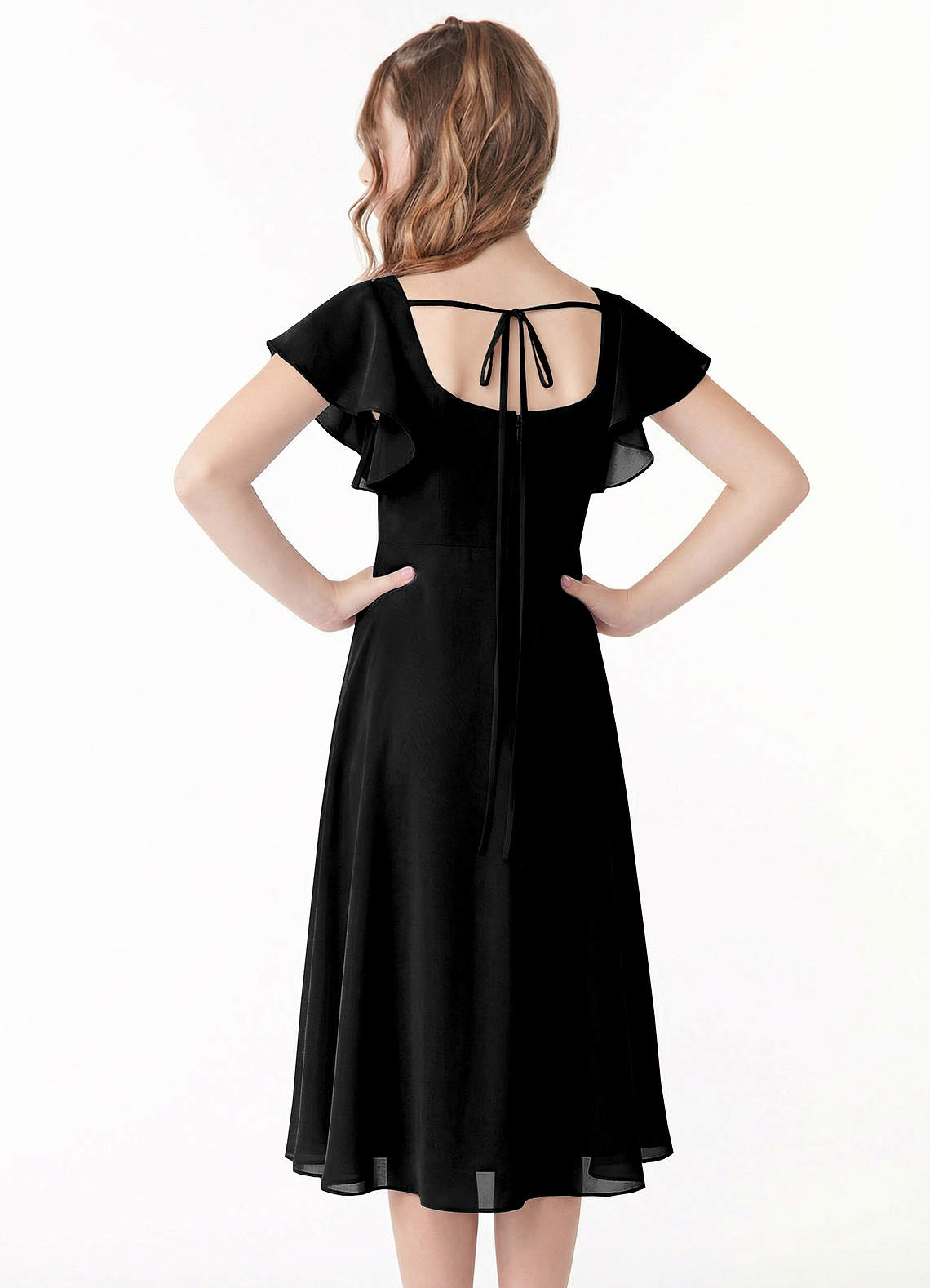 Azazie Bondi Junior Klä av A-Line i Chiffong Rynkad image2