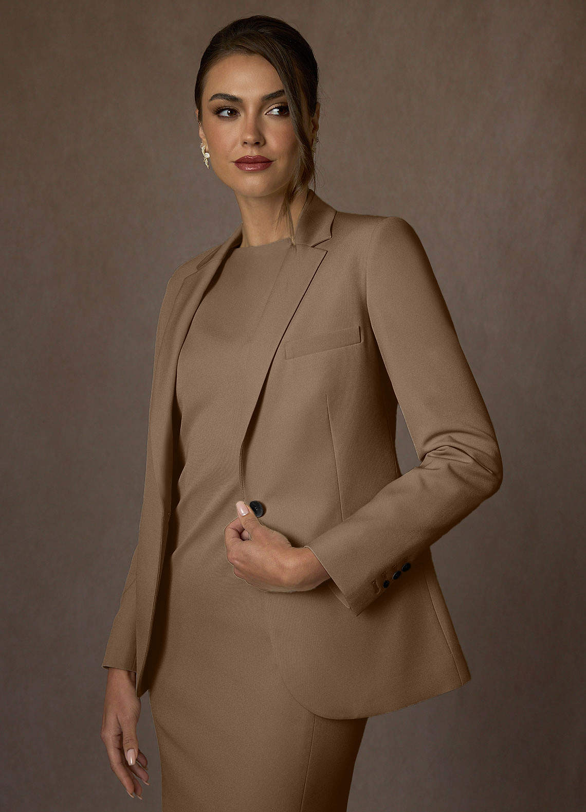 front Charlotte Truffle Refined Weave Jacket and Dress Suit Set