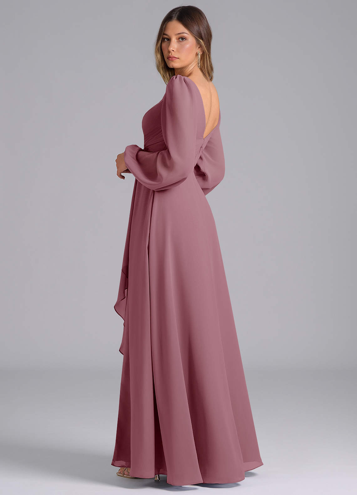 Azazie A-Line V-Neck Long Sleeve Floor-Length Chiffon Bridesmaid Dresses - Vintage Mauve Azazie A-Line V-Neck Long Sleeve Floor-Length Chiffon Bridesmaid Dresses - Vintage Mauve