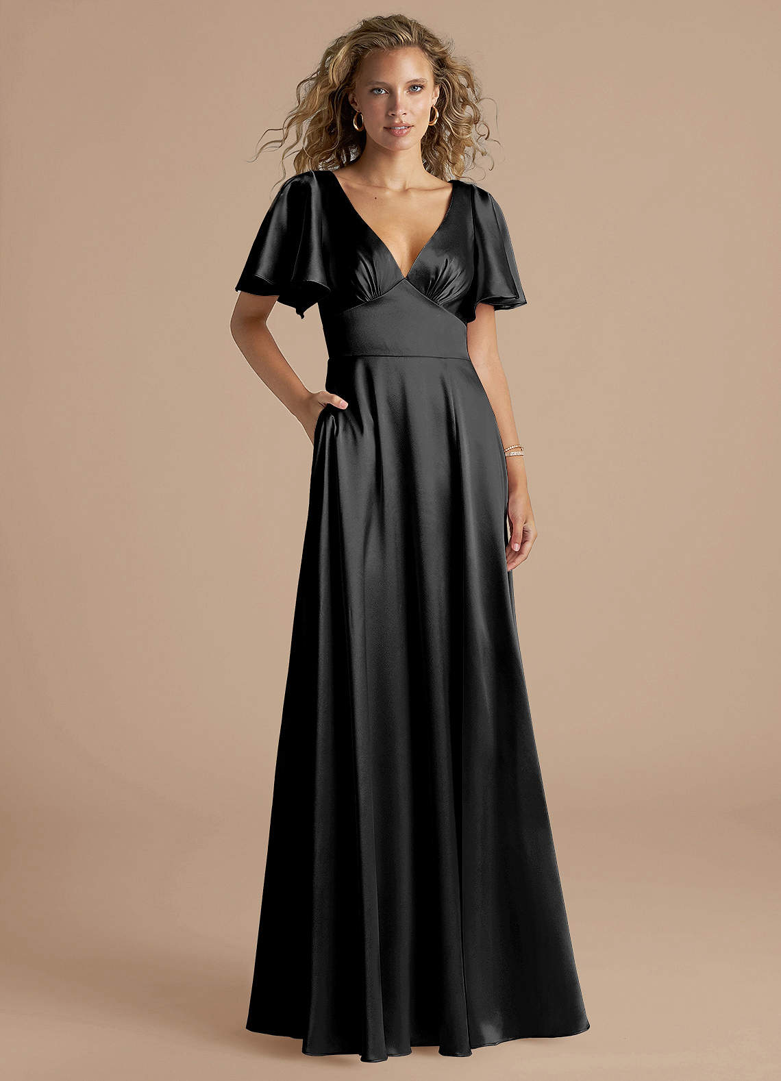 black metallic satin dress Azazie Brooke