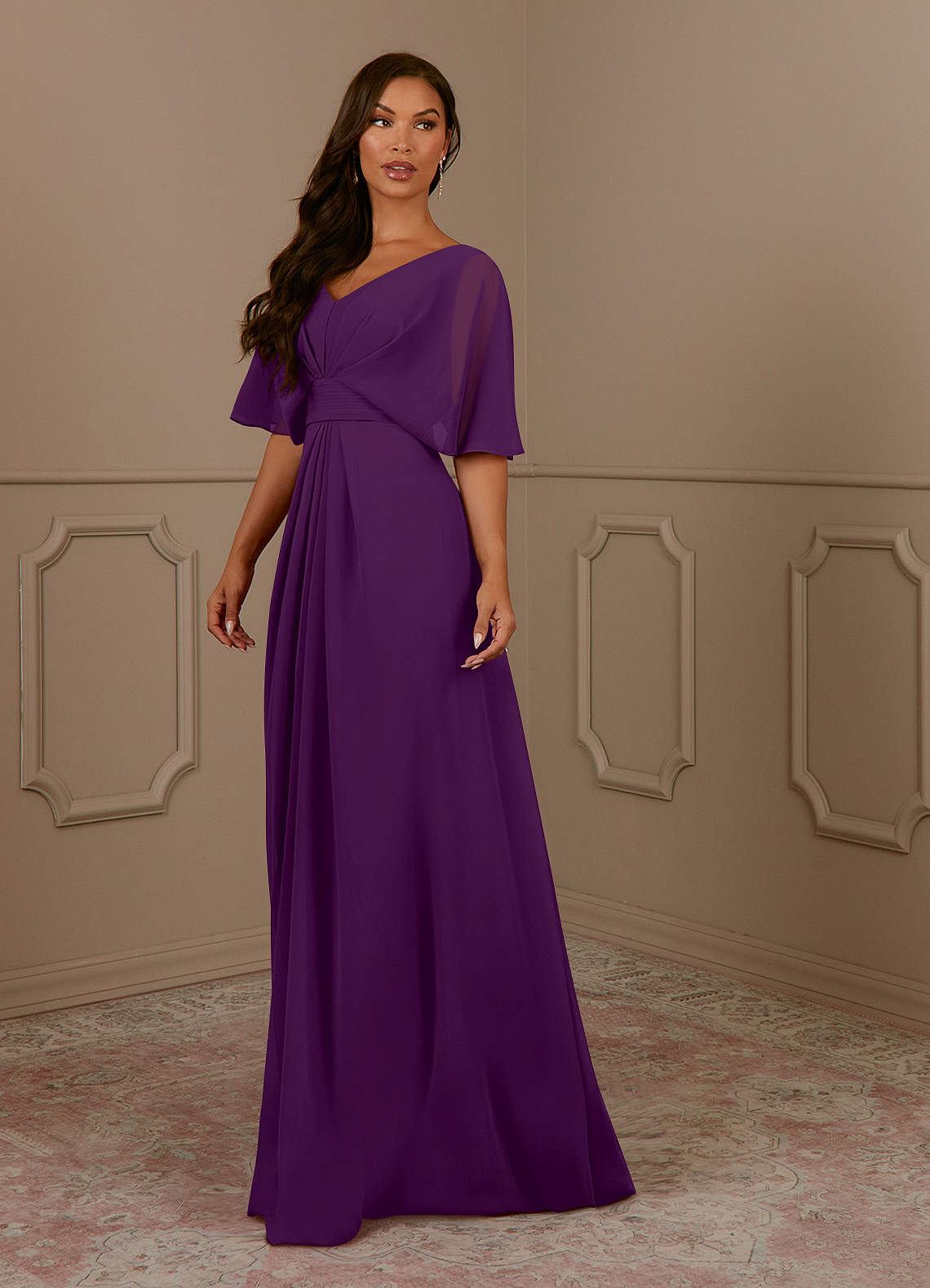 Azazie Oksana Abiti per la Madre della Sposa Abito A-Line in Chiffon con Scollo a V a Pieghe Uva image1