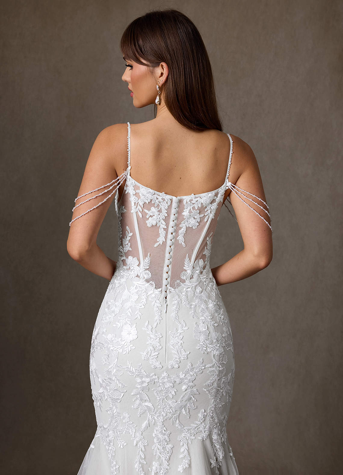 Azazie Denise Vestidos de noiva Vestido Diamante Branco de Tule de sereia com Lantejoulas image7