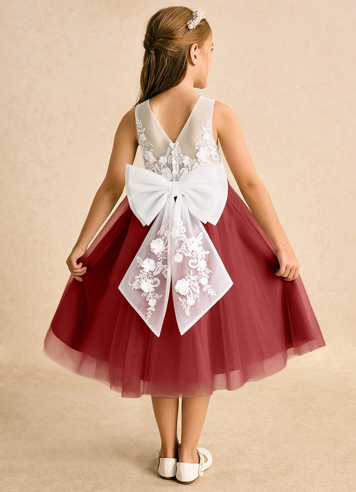 Azazie Lina Flower Girl Dresses Ivory Rust Ball-Gown Lace Dress image1