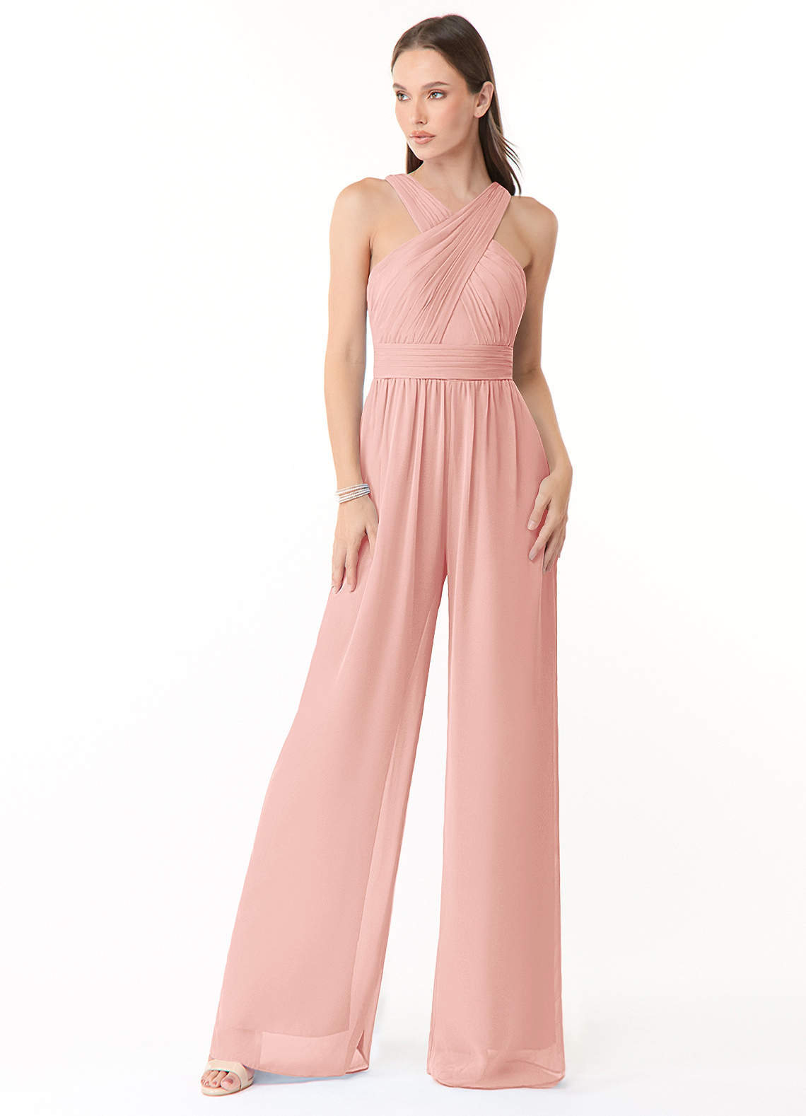 Azazie Berdie Bridesmaid Dresses Rosette Halter Chiffon Jumpsuit image1
