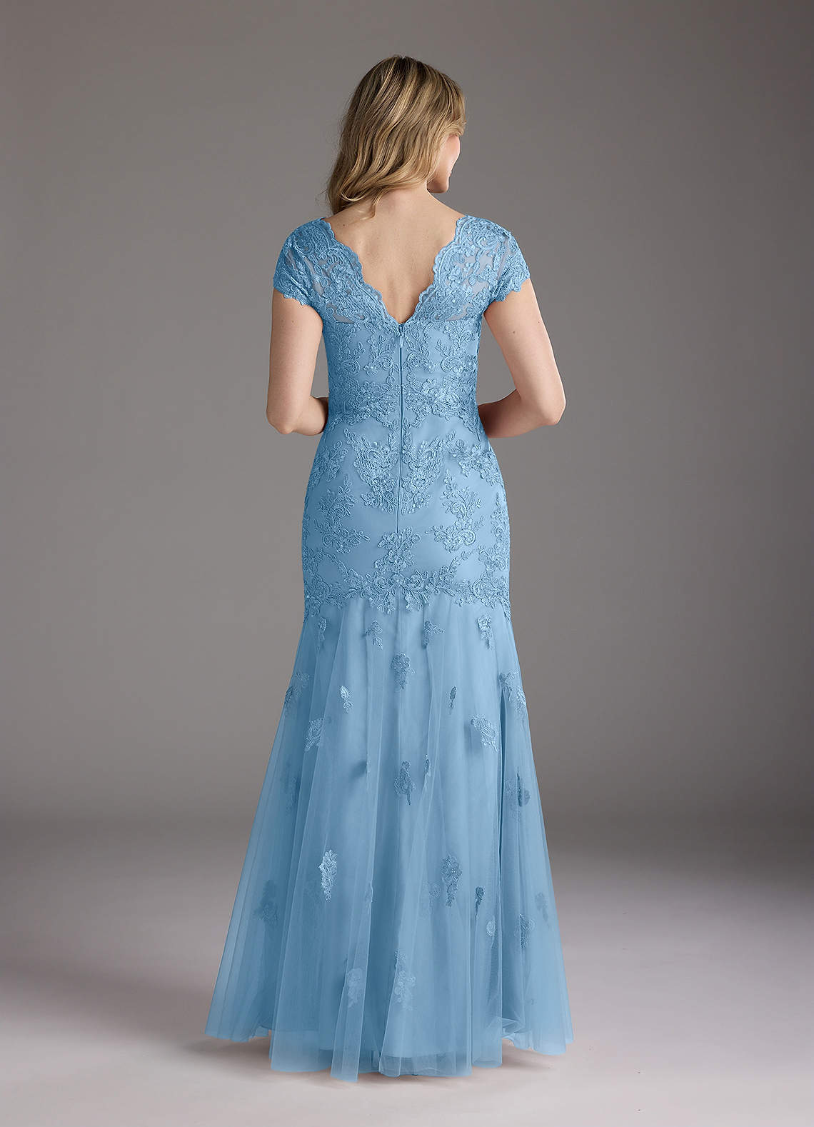 Azazie Marbella Mother of the Bride Dresses Steel Blue Mermaid Queen Anne Sequins Lace Dress image4