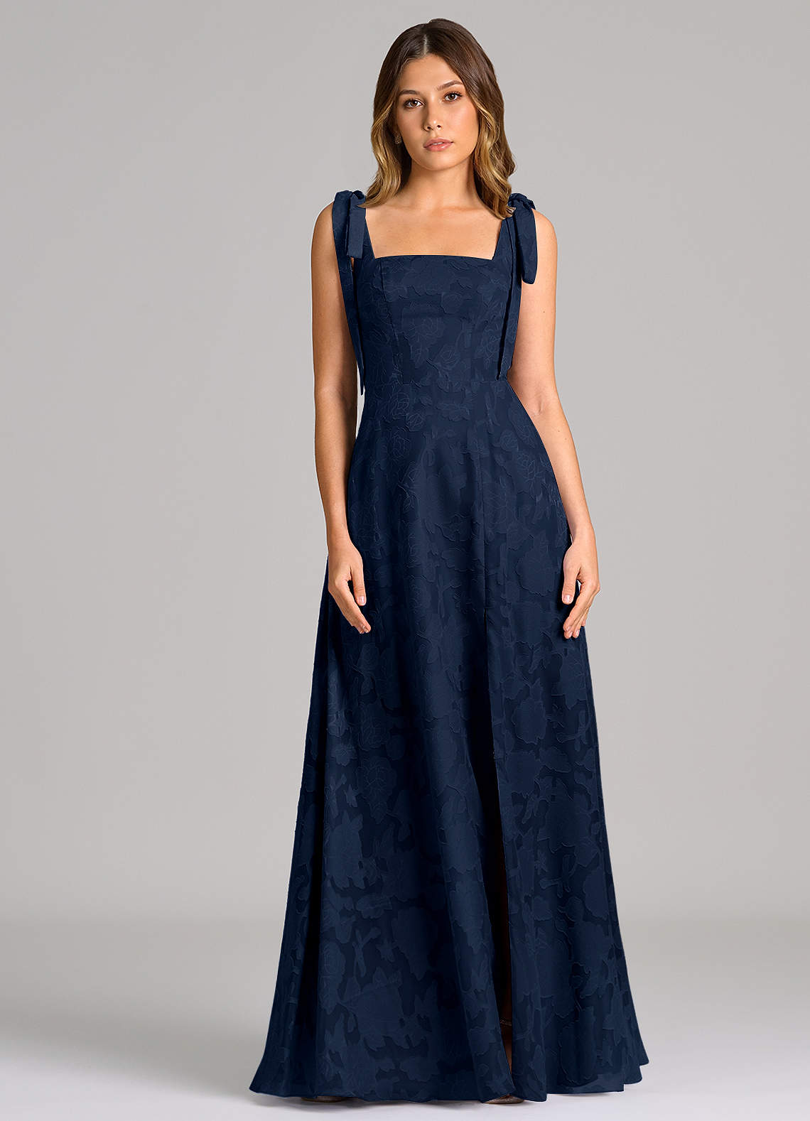 navy blue bridesmaid dresses with pockets Azazie Debra One Sleeve Ruched Velvet desertflora Color:Lilac/Multi Be the star of