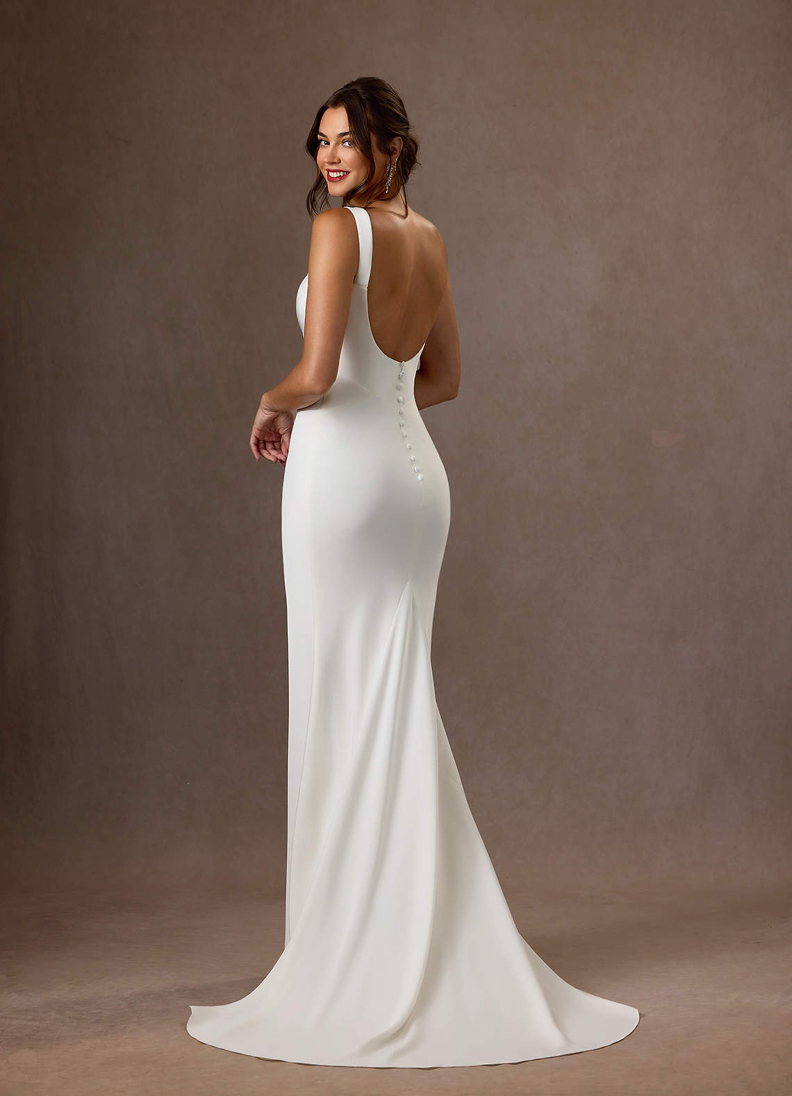 Azazie Lyssa Vestidos de noiva Vestir Diamante Branco de Crepe Costas Cetim de sereia image5