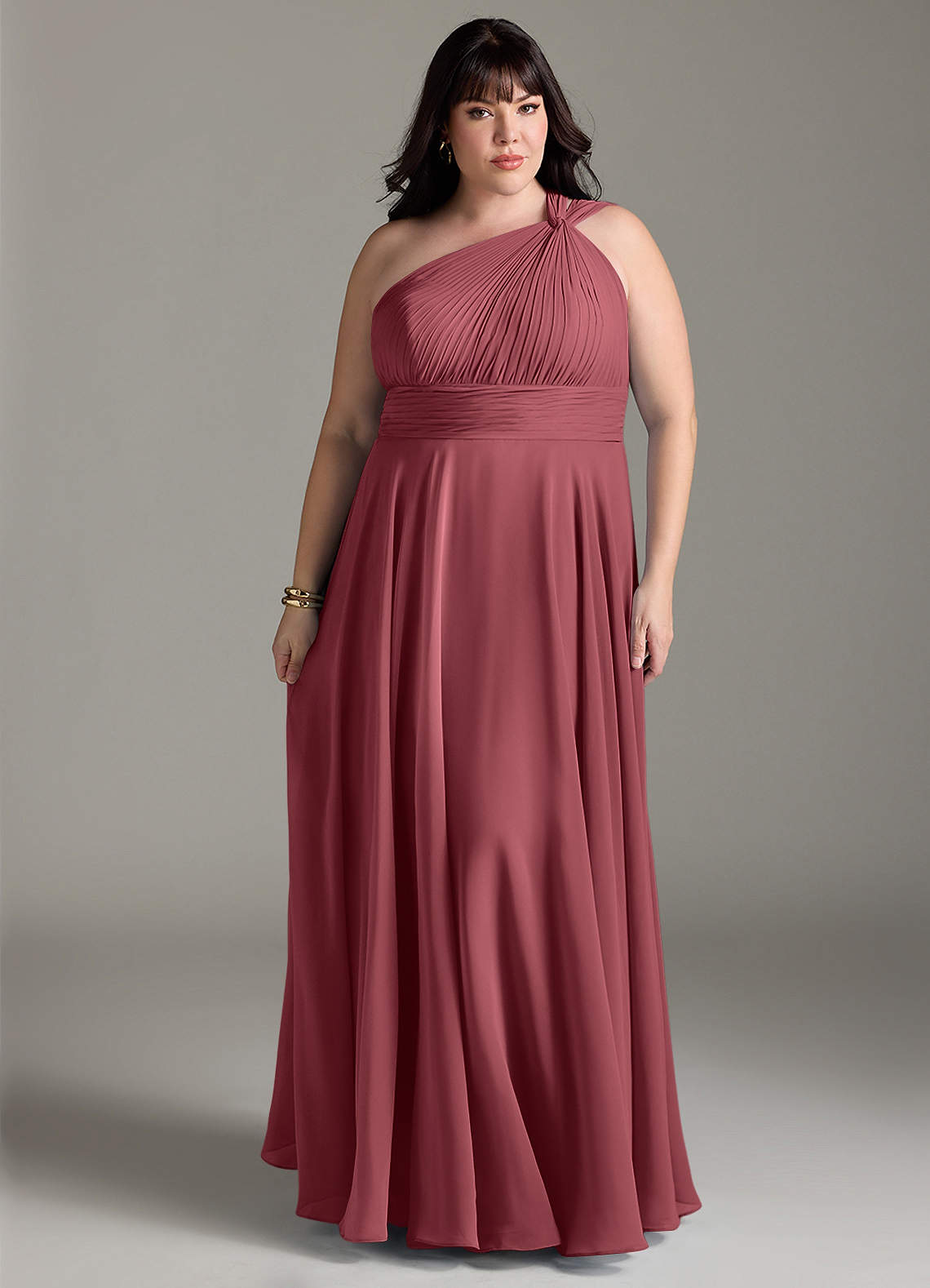Azazie Charlize Bridesmaid Dresses Merlot A-Line One Shoulder Chiffon Dress image1