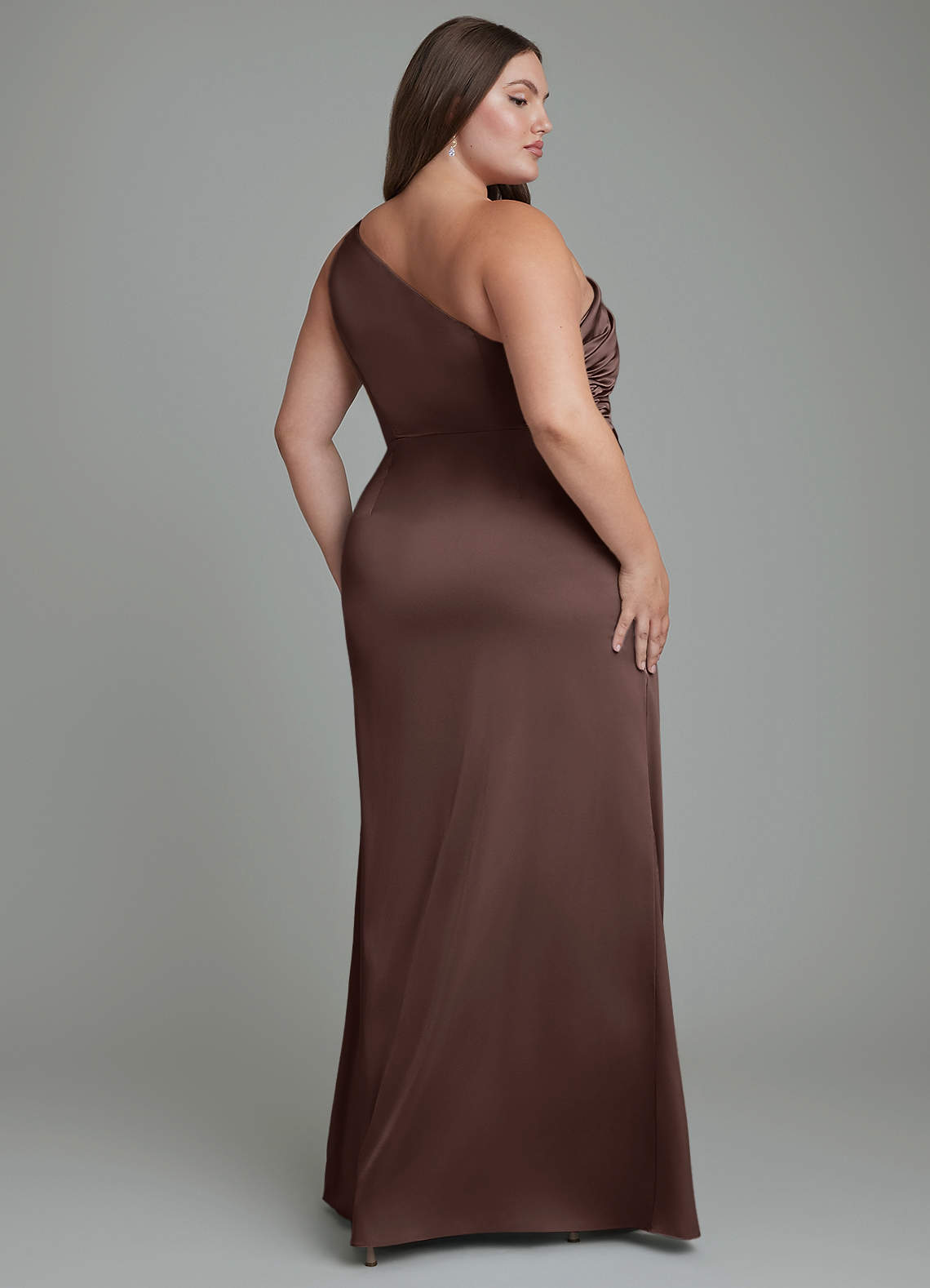 Azazie Akilah Bridesmaid Dresses Ganache Mermaid One Shoulder Stretch Satin Dress image8