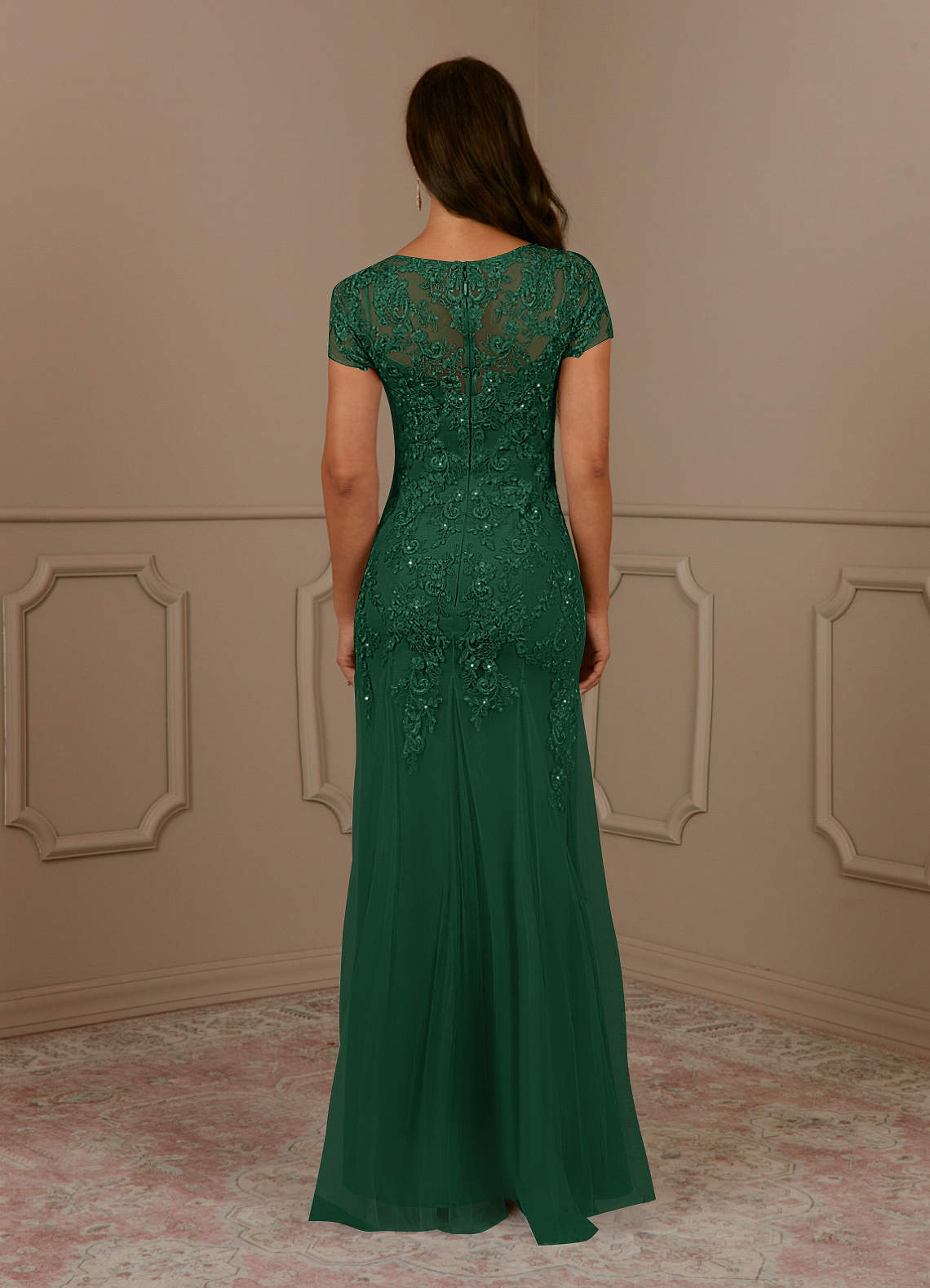 Azazie Laurie Mother of the Bride Dresses Dark Green Mermaid Scoop Sequins Tulle Dress image5