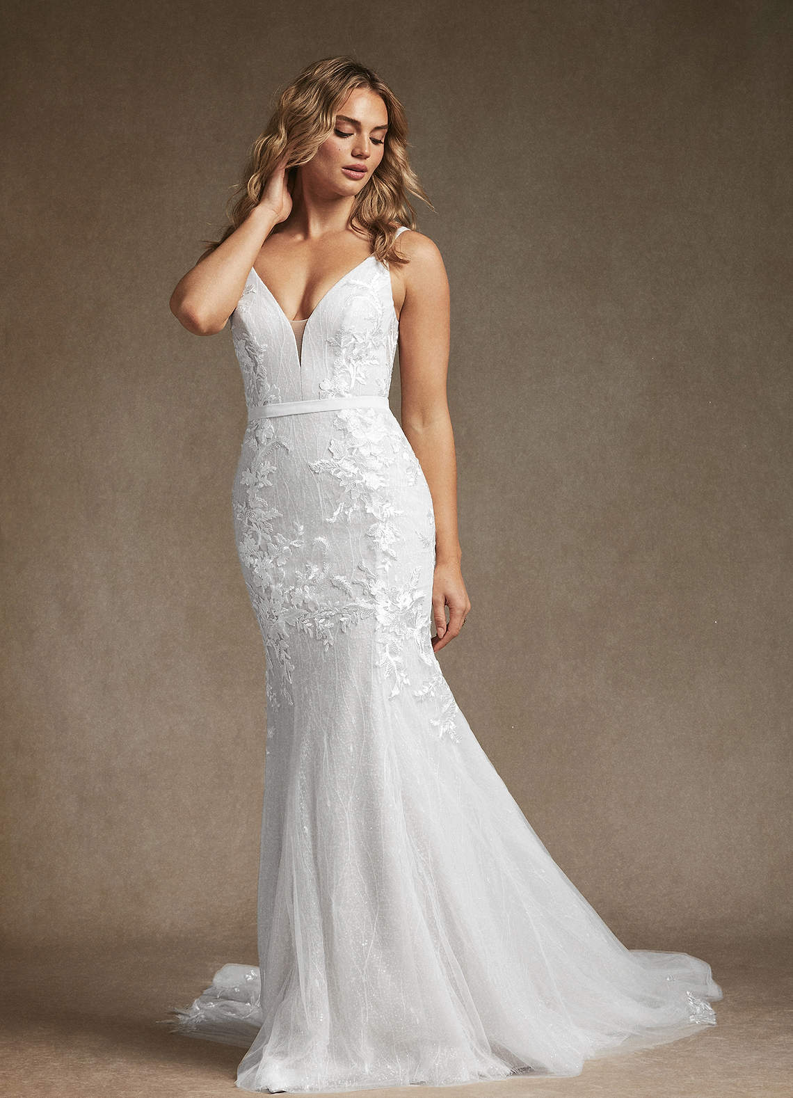 HEULORIA Elegant Square Neck Long Sleeve Lace A-Line Wedding Dress with Shimmer Tulle and Cathedral Train BA-1210 main image 0
