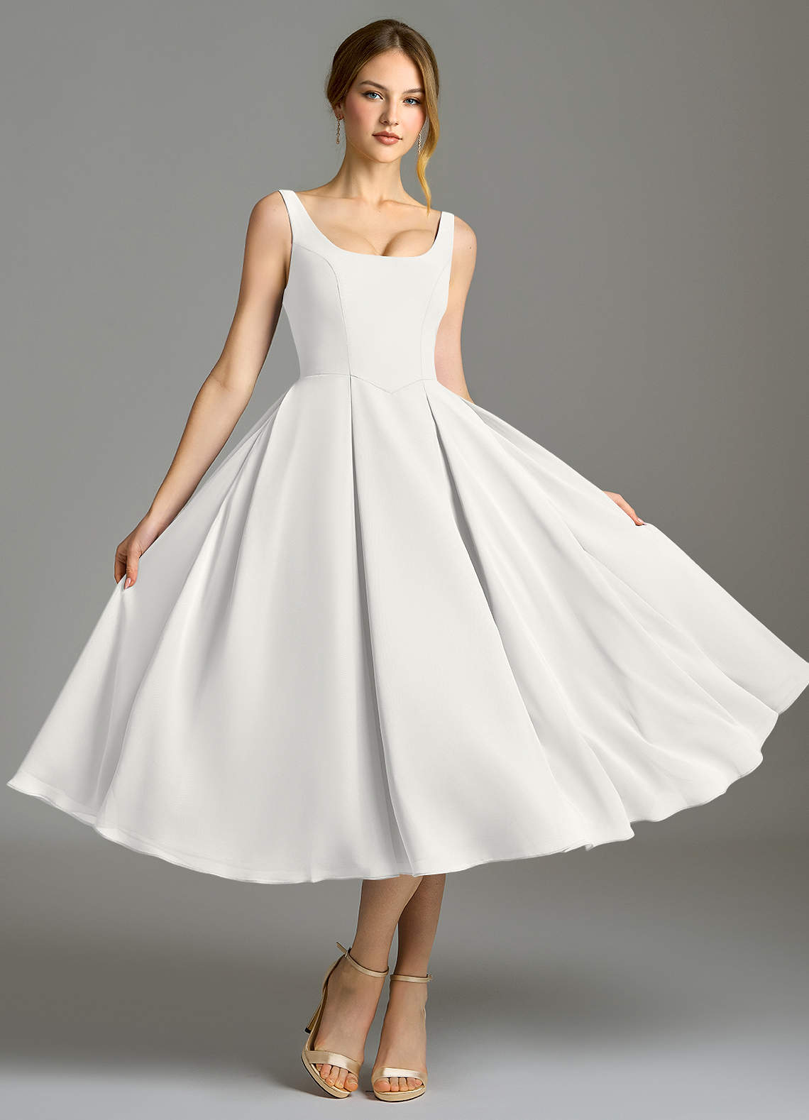 Azazie Amalie Brudtärnklänningar Klä av A-Linje i Chiffong Plisserad Vit image4