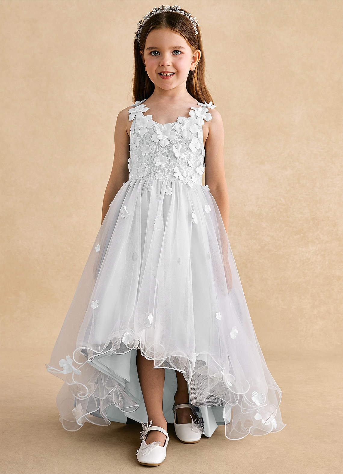 Azazie Celia Flower Girl Dresses Diamond White A-Line Lace Tulle Dress image6