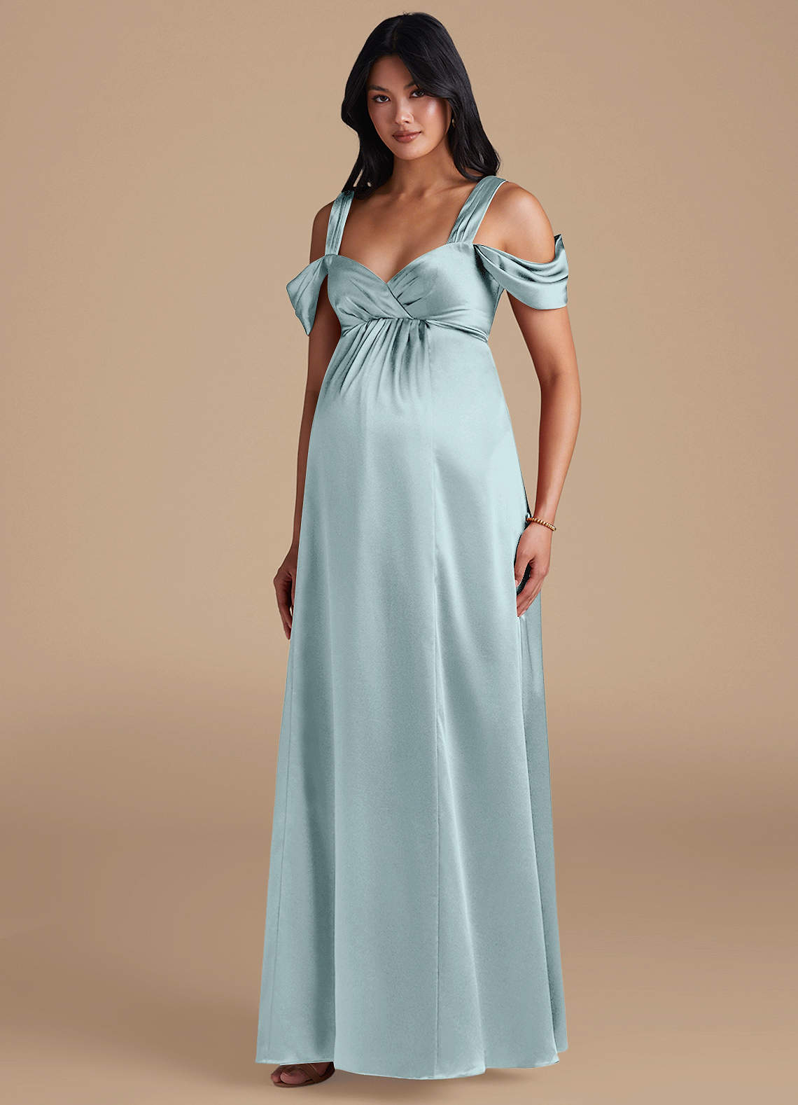 Azazie Rhea Abiti da damigella d'onore premaman Abito A-Line Plissettato Raso Metallizzato Floor-Length image1