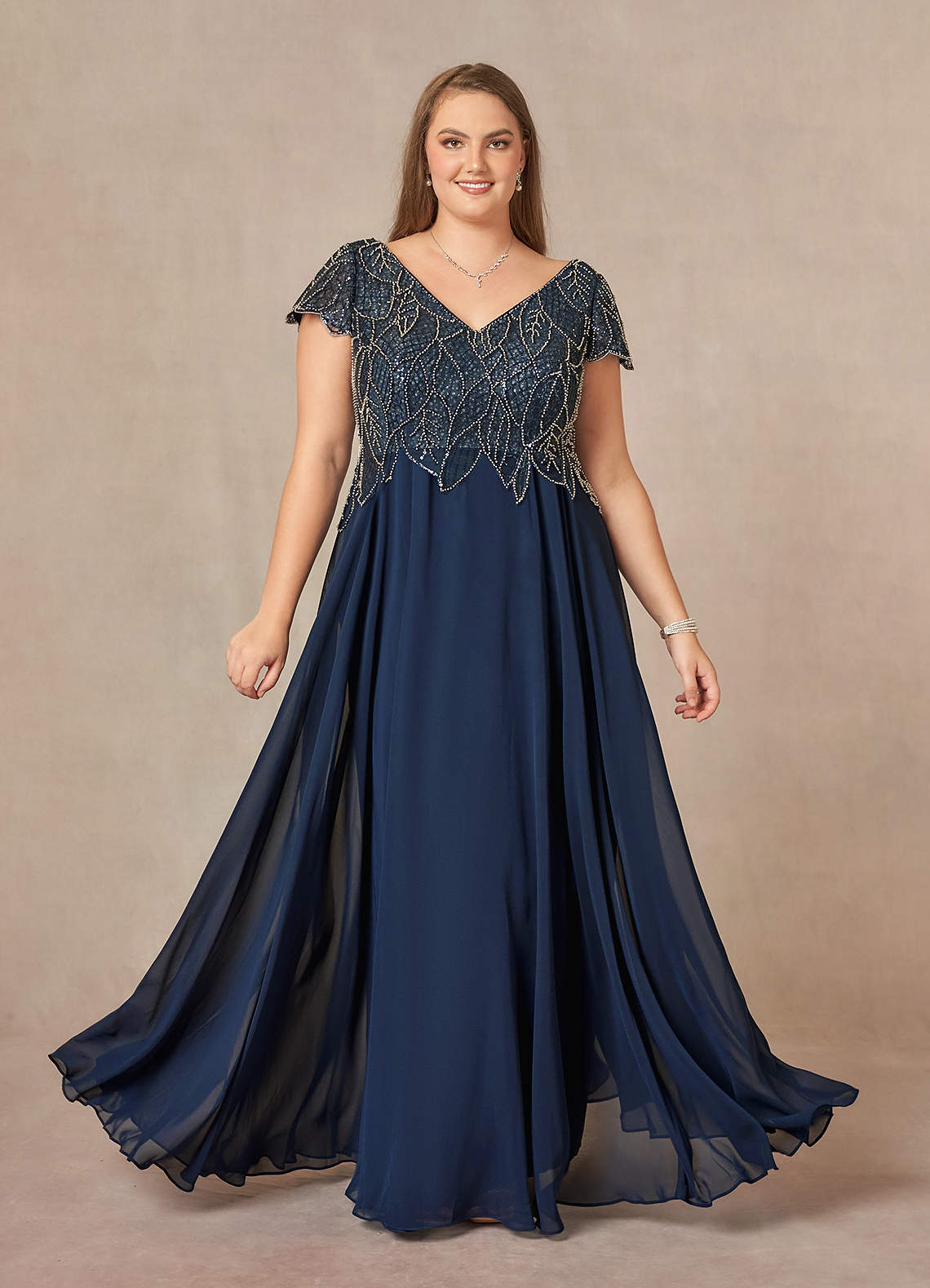 Azazie Eleanor vestidos de madre de la novia Vestido de Azul Marino Oscuro de Gasa de Corte En A con Lentejuela image6