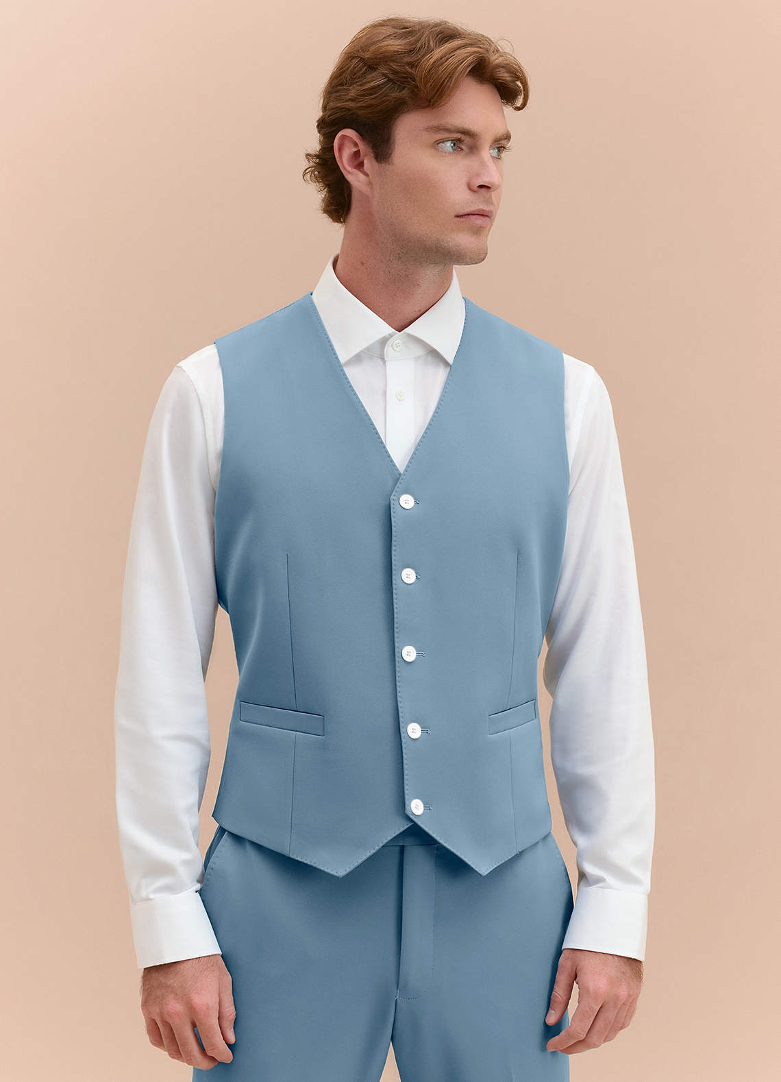 James Light Blue Structured Stretch Suit Vest | Classic Regular