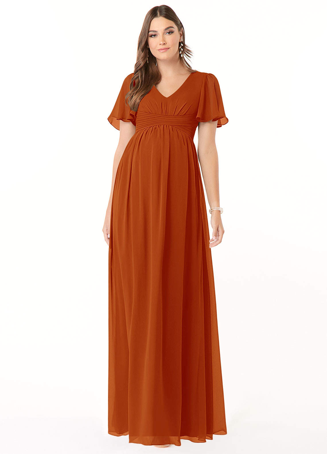 Azazie Verna Brautjungfernkleider für Schwangere A-Linie V-Hals Gerüscht Chiffon Bodenlänge Kleid image1