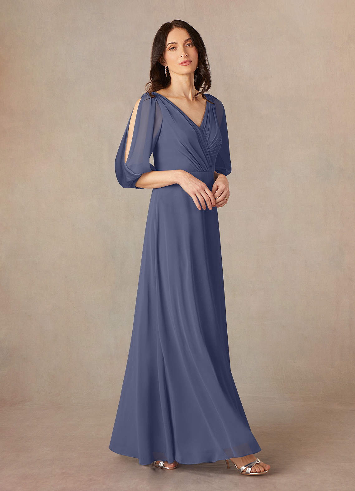 Azazie Bronwyn Mother of the Bride Dresses Stormy A-Line V-Neck Ruched Chiffon Dress image1