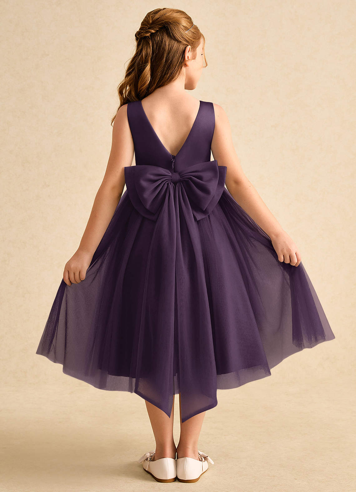 Azazie Winnie Robe Demoiselle D'honneur Fillette Robe Princesse en Tulle Arc Prune image1