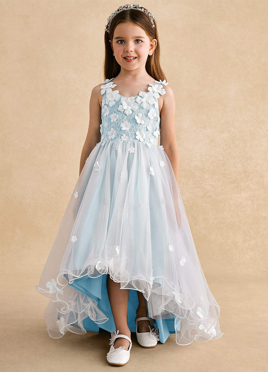 Azazie Celia vestidos de niña de las flores Vestido de Azul Cielo de Tul de Corte En A con Encaje image6