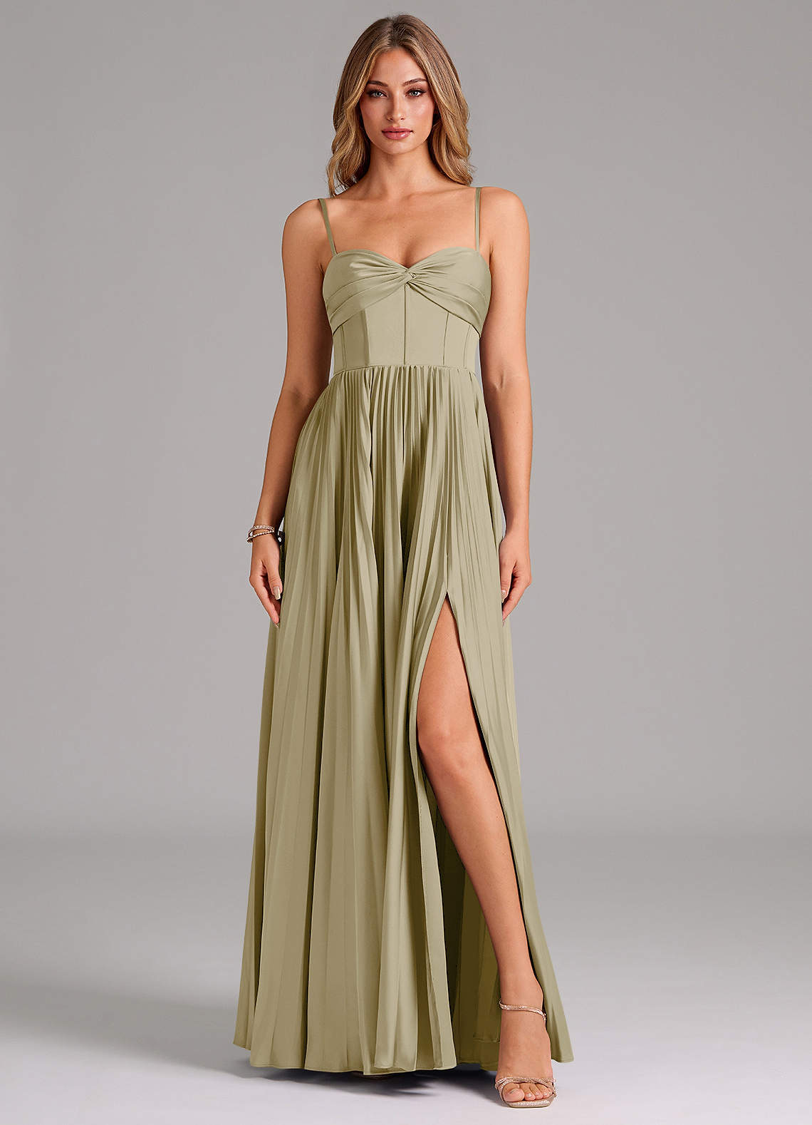 Azazie Tyla Bridesmaid Dresses Moss Green A-Line Sweetheart Neckline Stretch Satin Dress image1
