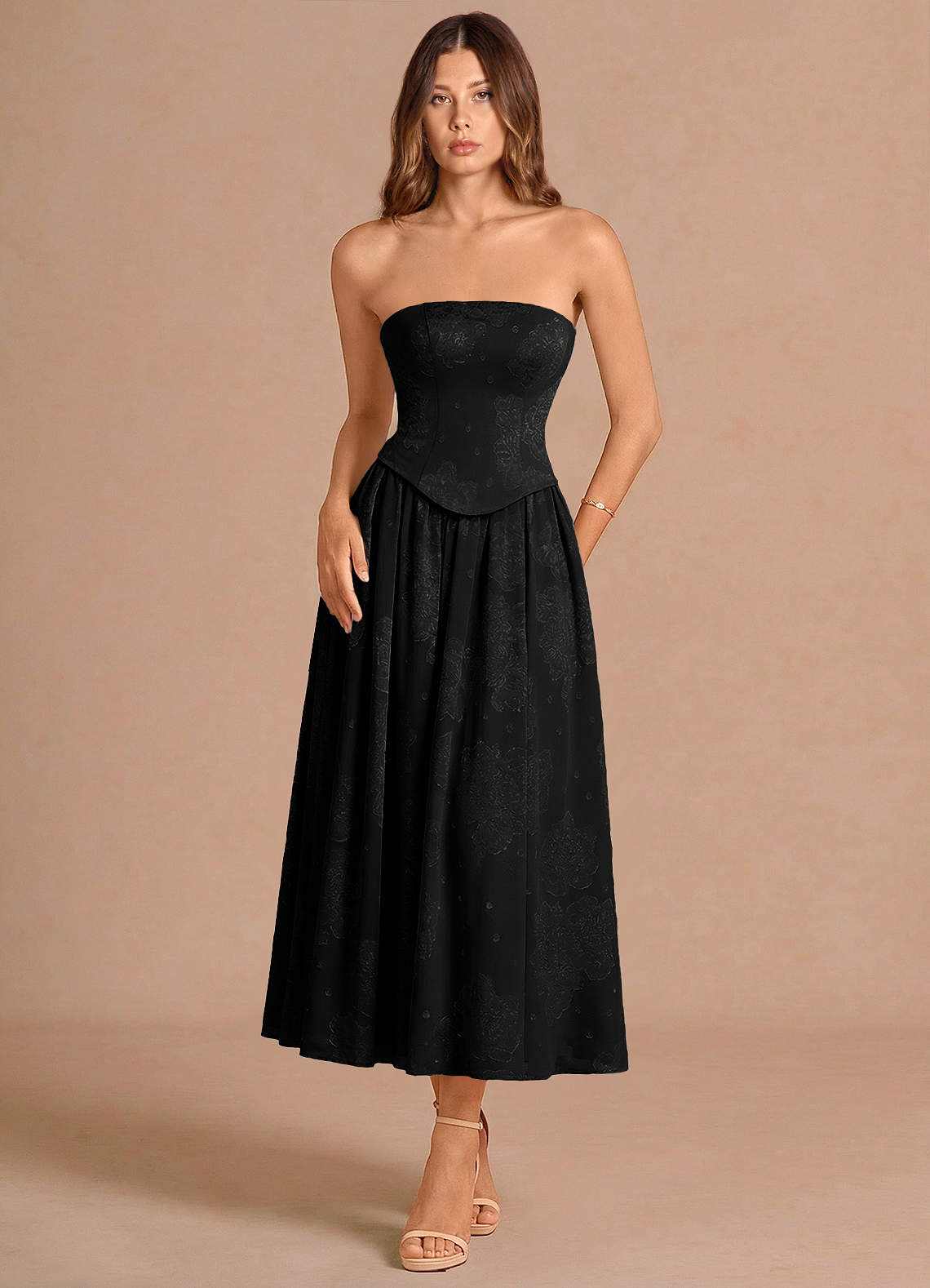 Isaura Black Midi Dress | Azazie