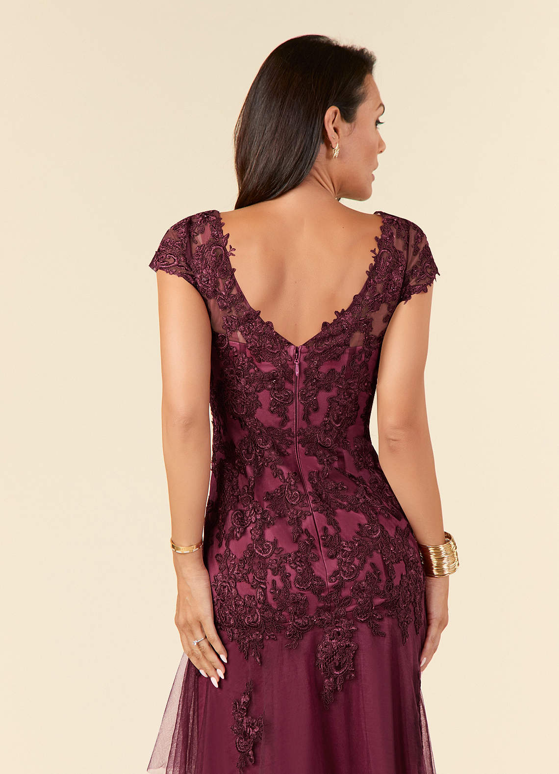 Azazie Romy Mother of the Bride Dresses Cabernet Mulberry Mermaid V-Neck Sequins Tulle Dress image6