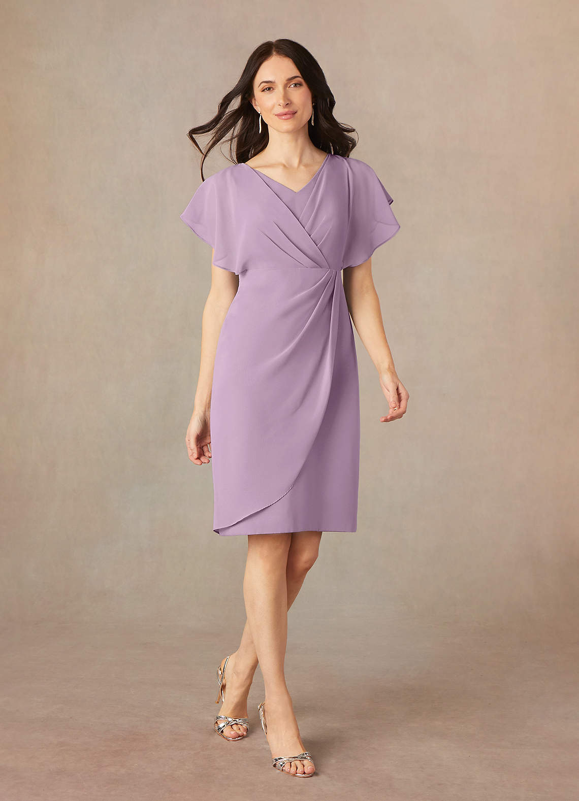 Azazie Julia Kleider für die Brautmutter Etui V-Hals Gefaltet Chiffon Kleid Blauregen image1