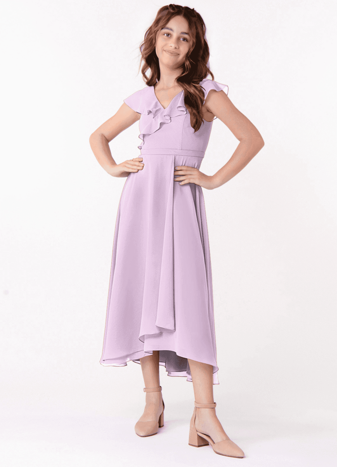 Azazie Posie Junior Frosted Lilac A-Line Ruched Chiffon Dress image3