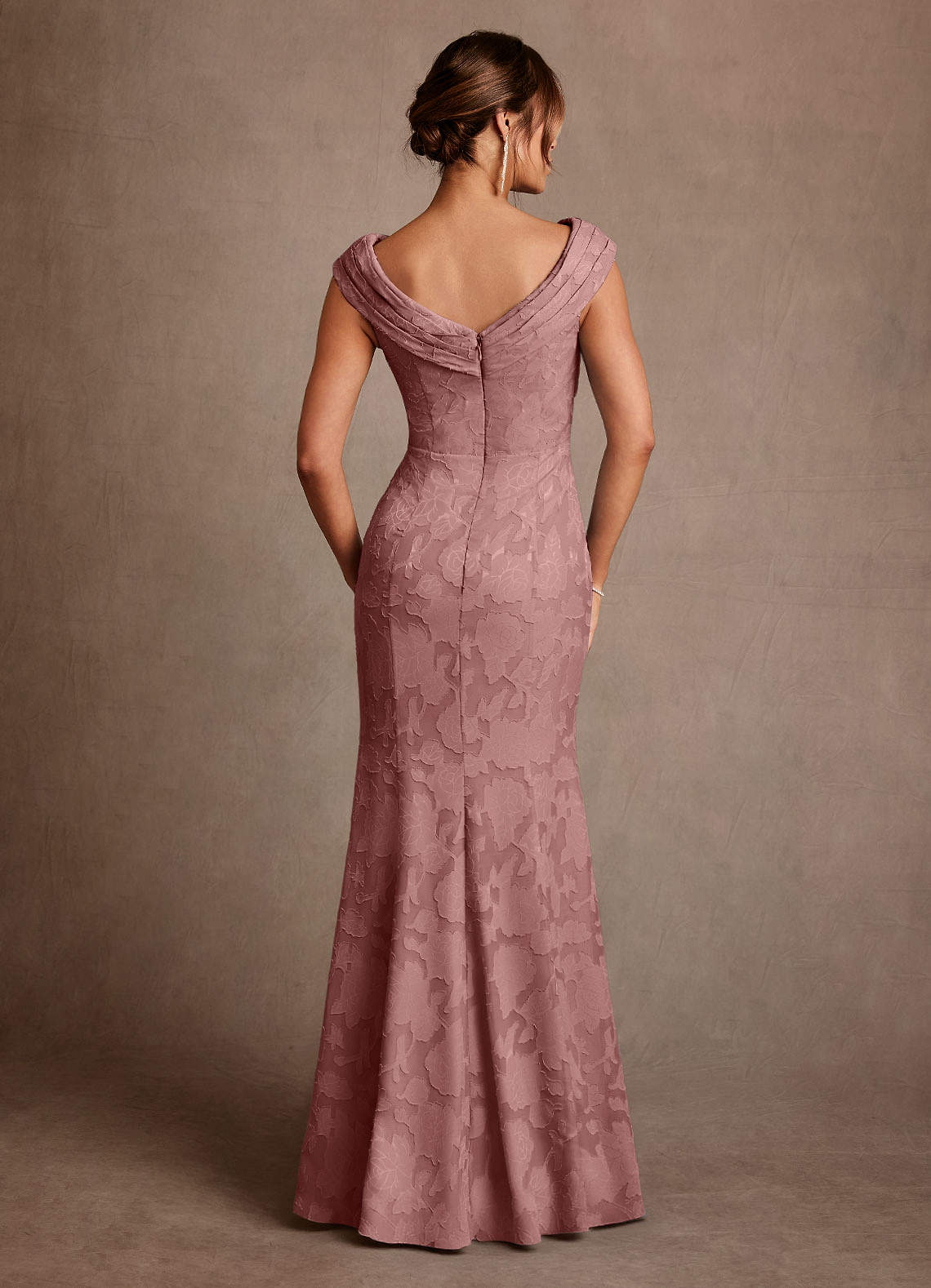 Azazie Aberdeen Mother of the Bride Dresses Dusty Rose Sheath Pleated Floral Burnout Dress image1