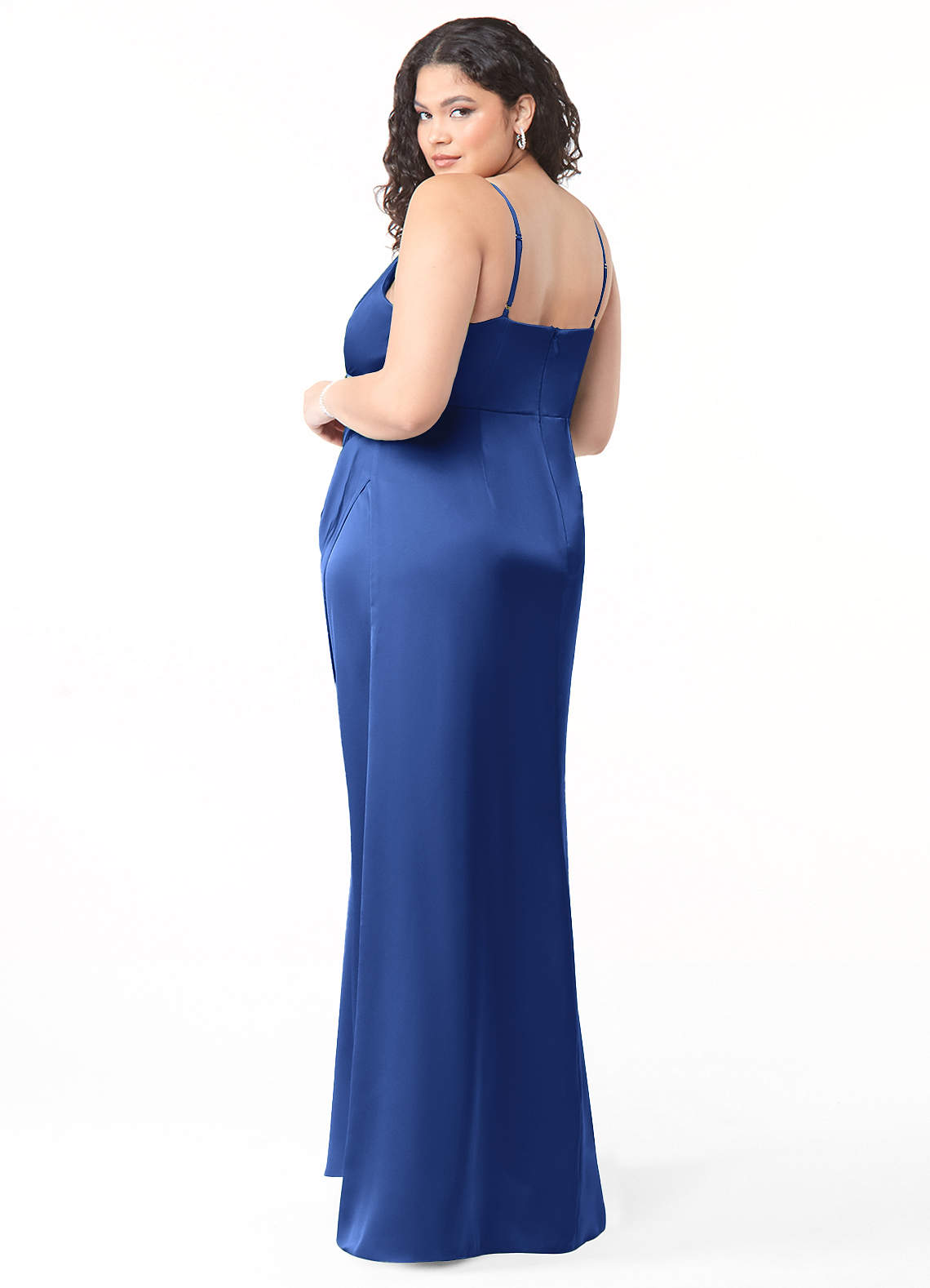 Azazie Maci Vestidos de madrinha de casamento Vestido Royal Blue de Cetim elástico de Linha A com Plissado image7
