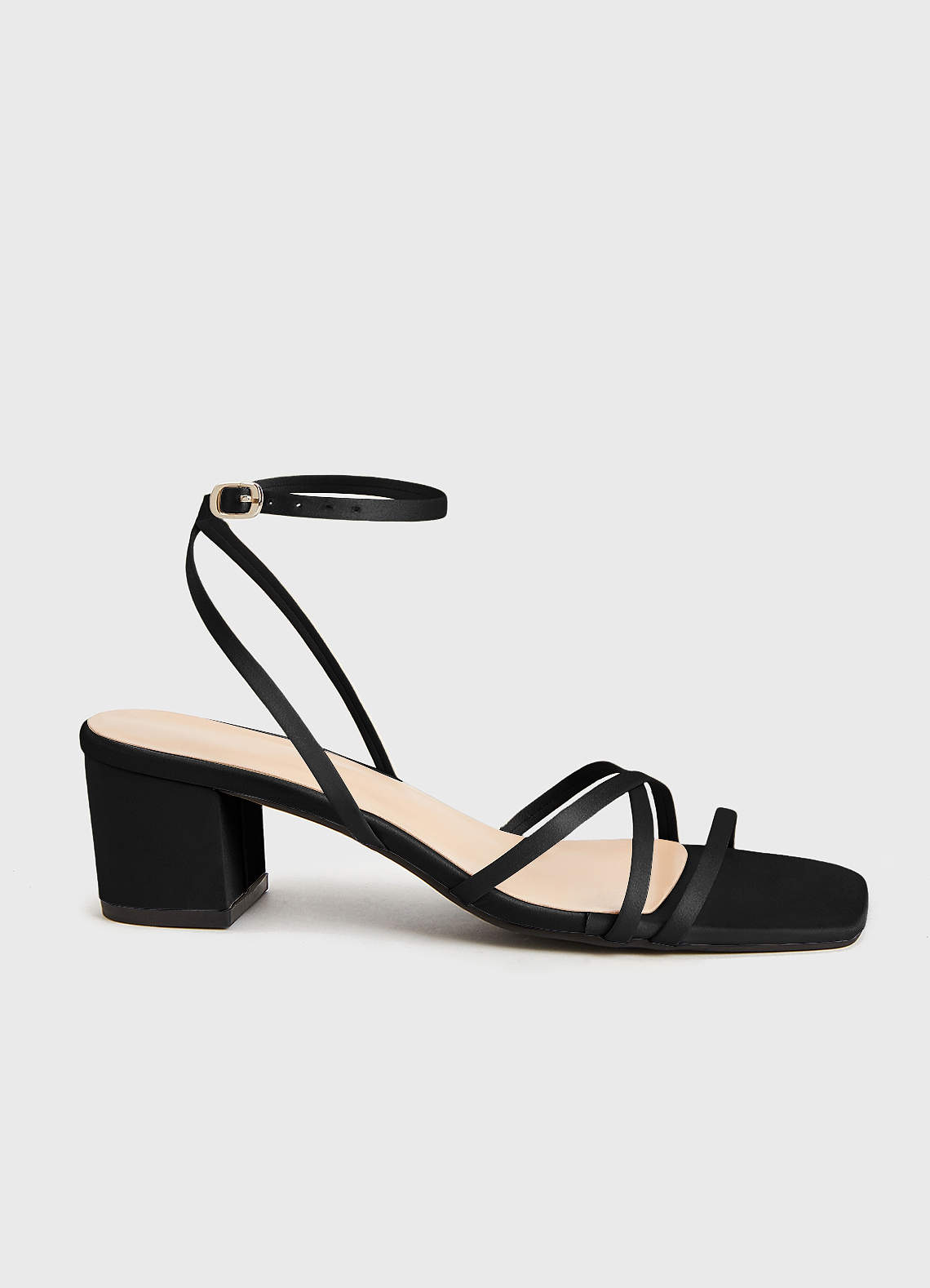 front Matching Color Matte Satin Cross Strips Block Heel Sandals
