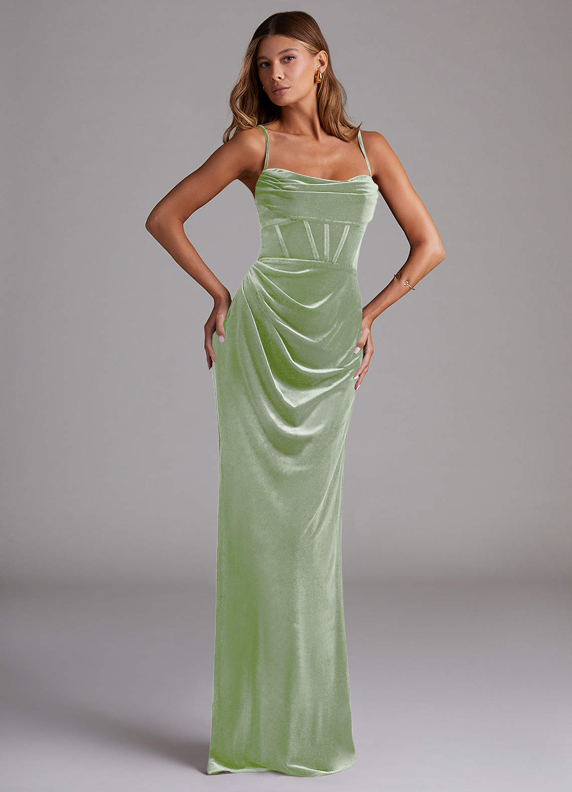 Azazie Mai Bridesmaid Dresses Dusty Sage Sheath Sweetheart Neckline Velvet Dress image1