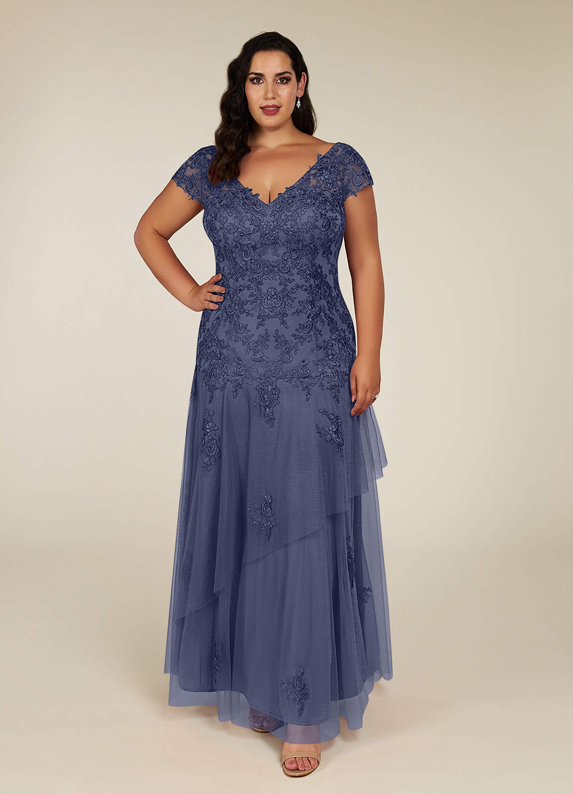 A-Line Pleated Tulle Floor-Length Dress Stormy Plus Size