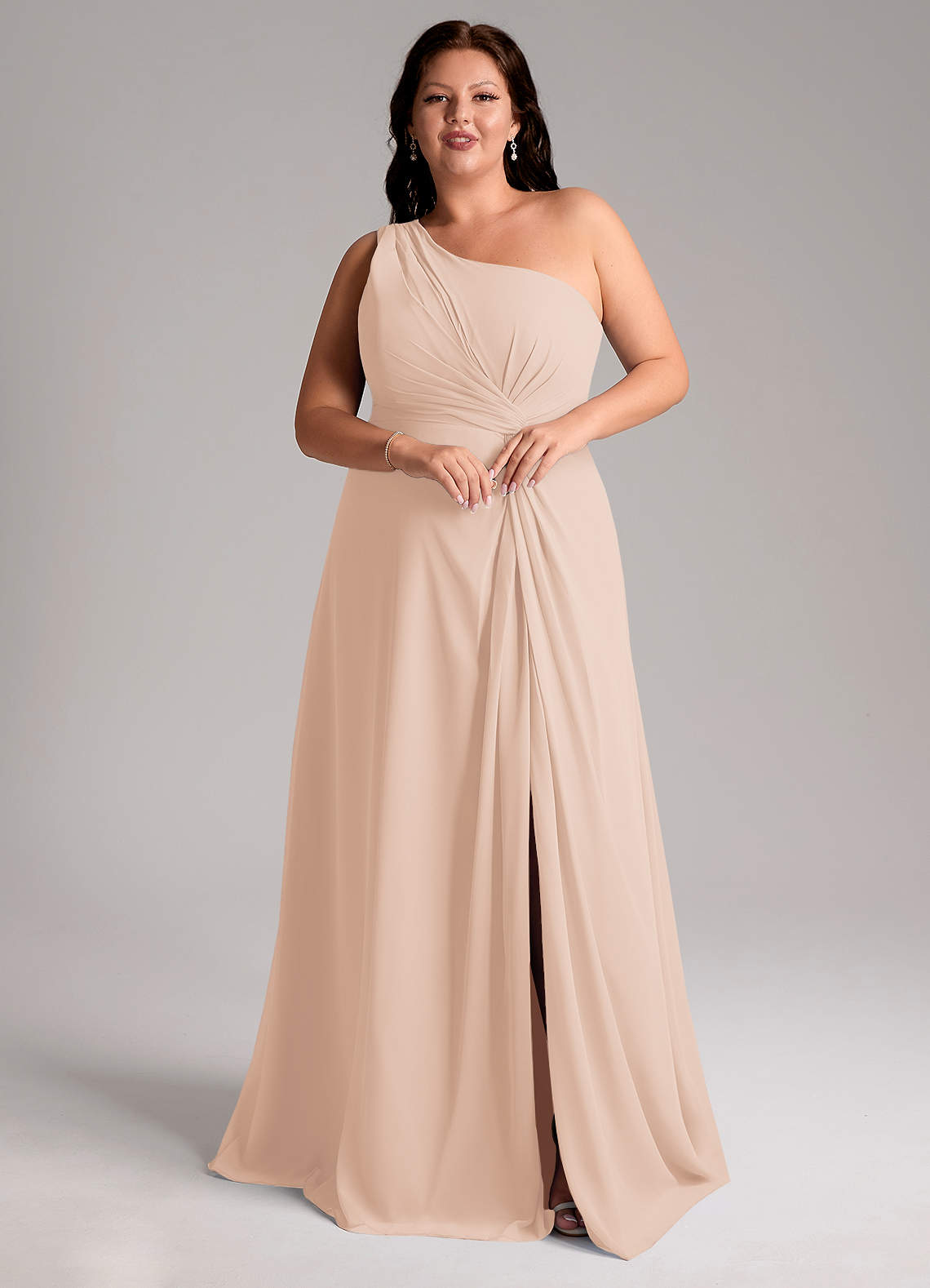 Azazie Brooke Bridesmaid Dresses English Rose A-Line One Shoulder Chiffon Dress image10