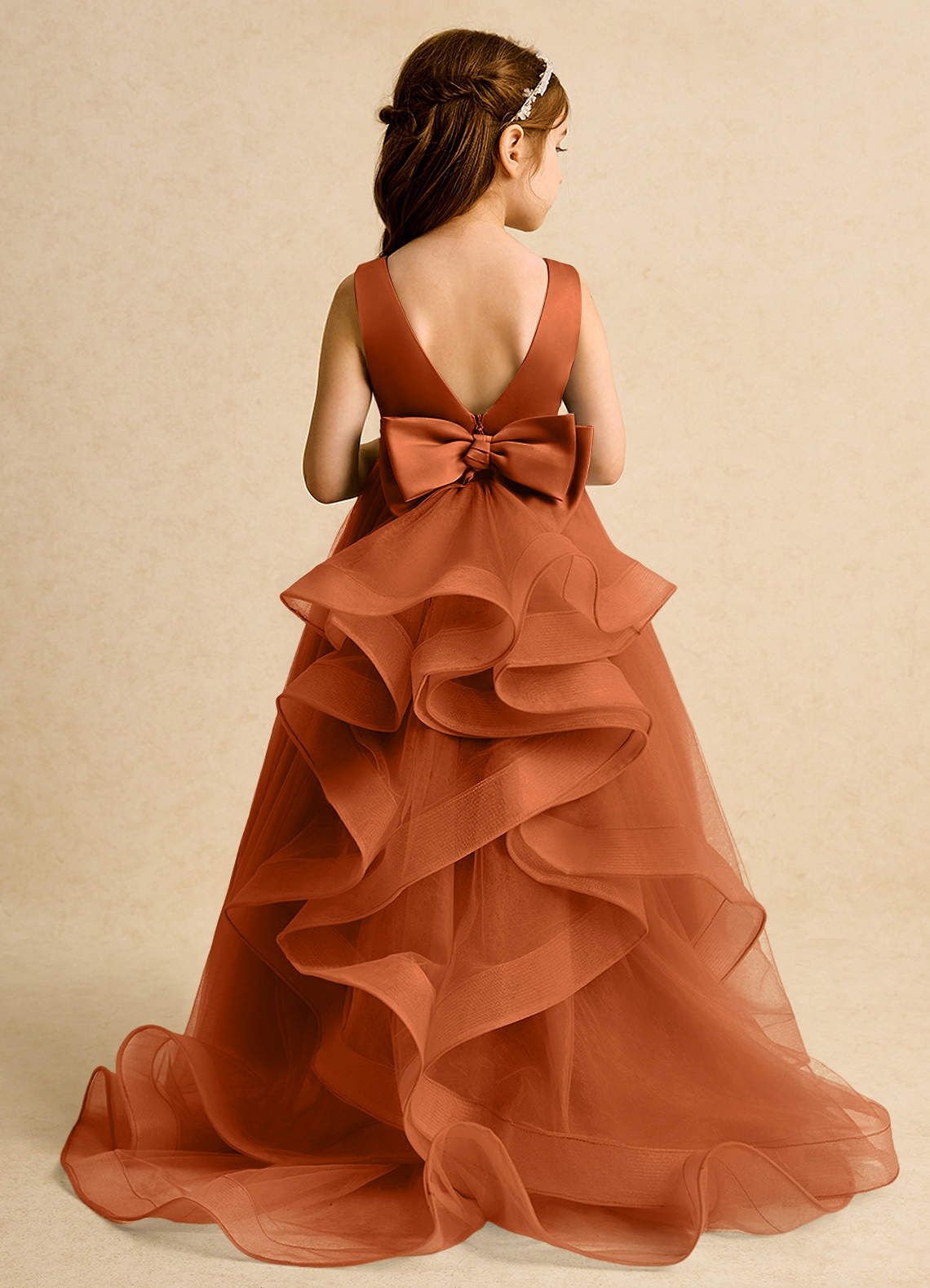 Azazie Lior Burnt Orange Ball-Gown Pleated Tulle Dress | Azazie