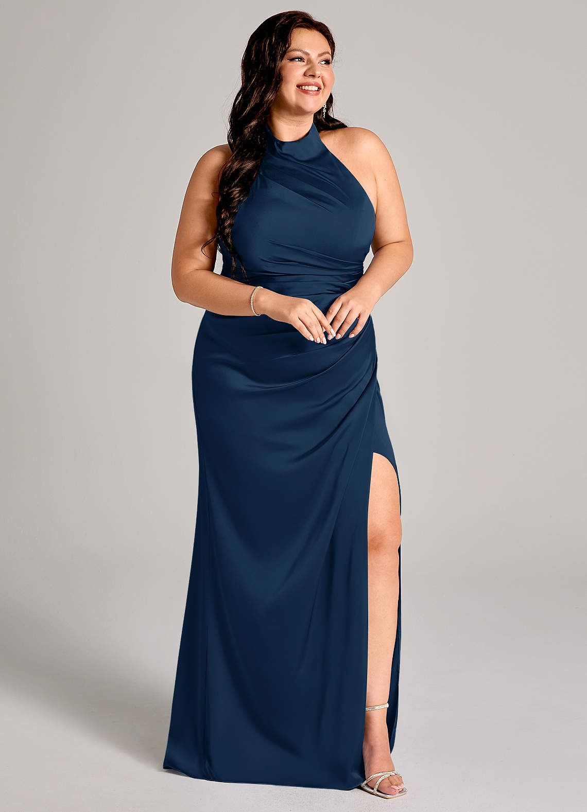 Azazie Jemma Brautjungfernkleider Etui Plissee Stretch-Satin Kleid Dunkelmarine image10