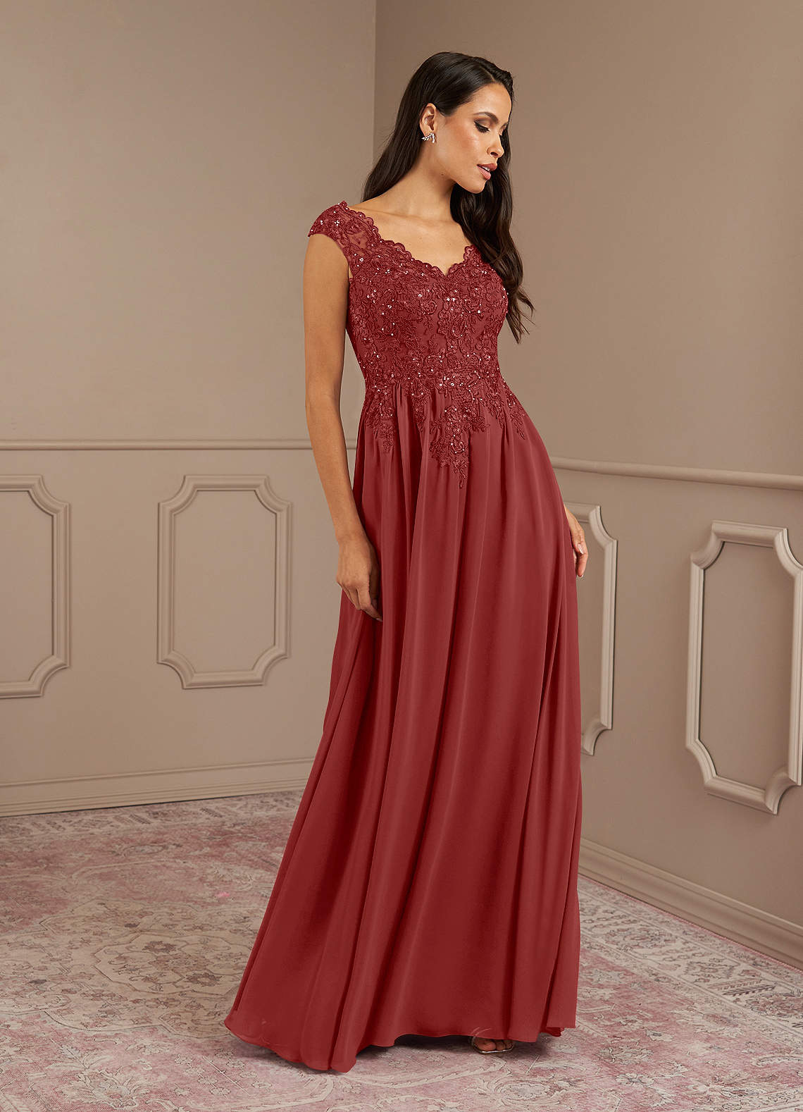 ◆Since Then◆ Rust V-neck long one-piece dress Long V Neck Rust Velvet Bridesmaid Dresses Mermaid Wedding