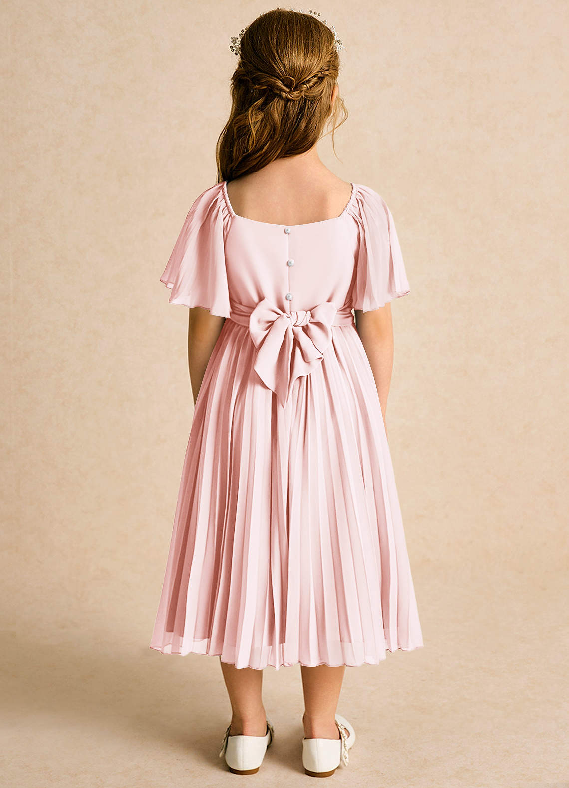 Azazie Gisele Abiti da Ragazza di Fiori Abito A-Line in Chiffon Plissettato Rosa Rossore image5