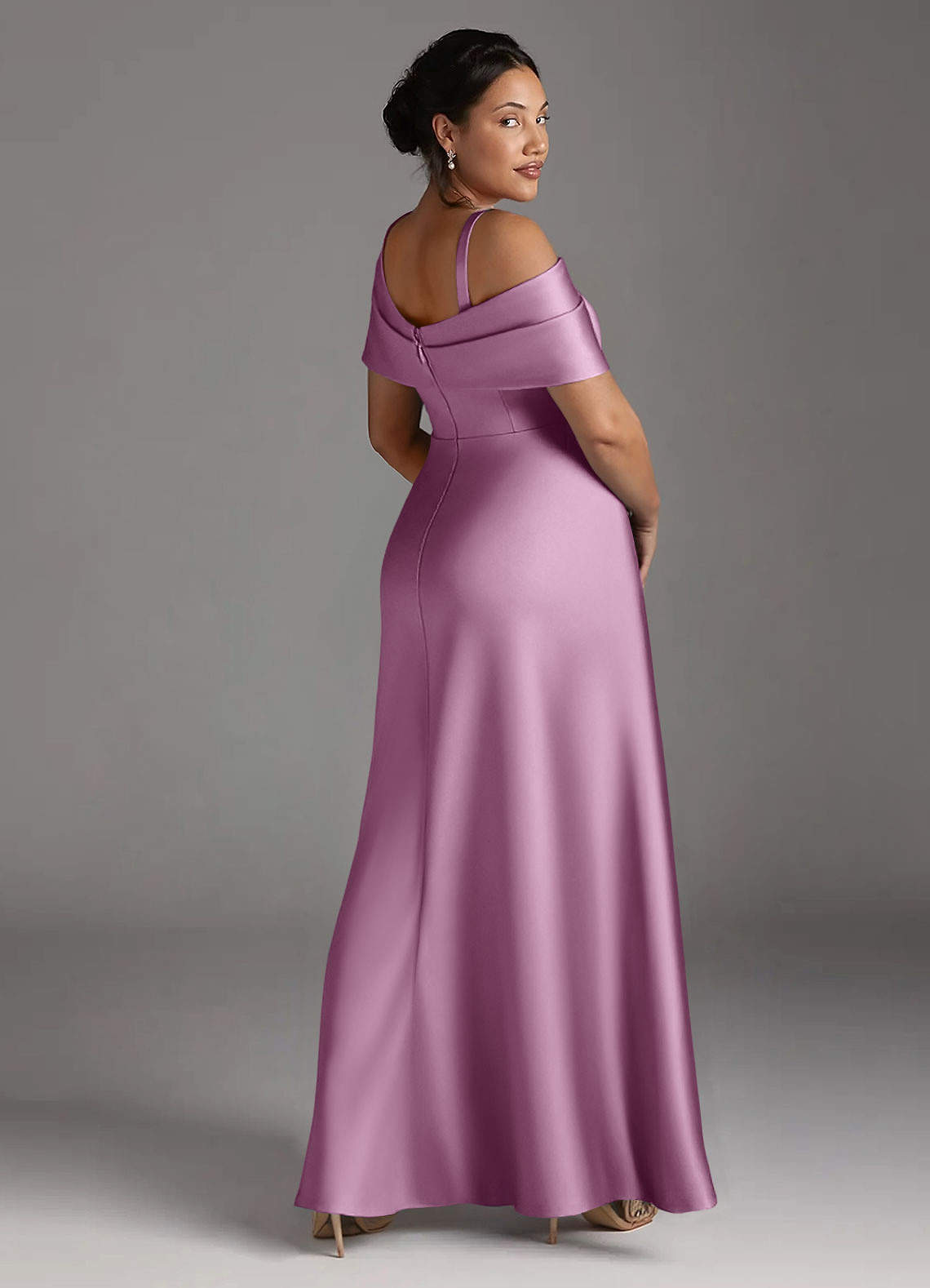 Azazie Milton Mother of the Bride Dresses Wisteria A-Line Pleated Stretch Satin Dress image11