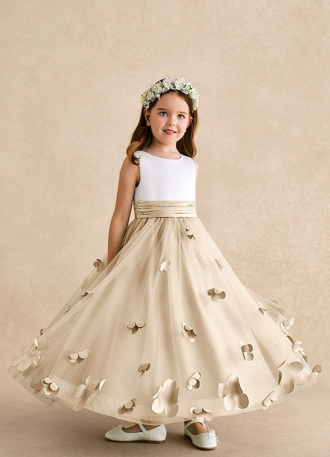 Azazie Vi Flower Girl Dresses Champagne A-Line Sleeveless Tulle Dress image7
