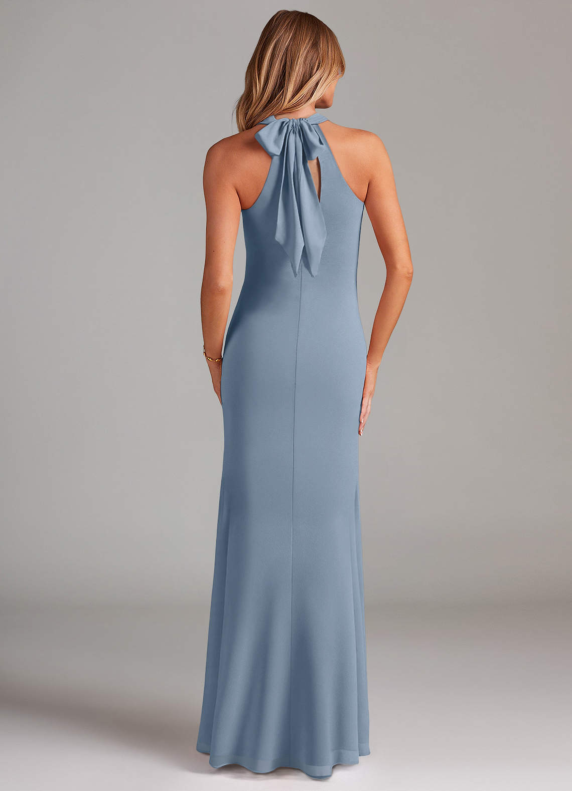 Azazie Doretta Probar vestidos en casa Vestido de Azul Polvoriento de Gasa de Corte Sirena con Plisado image1